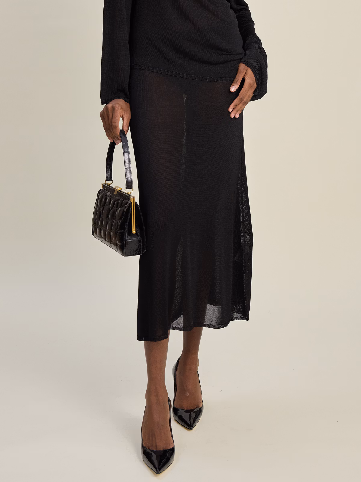 Knitted Midi Skirt Black