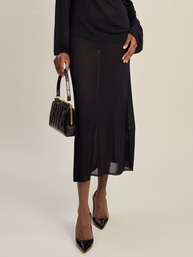 Knitted Midi Skirt Black