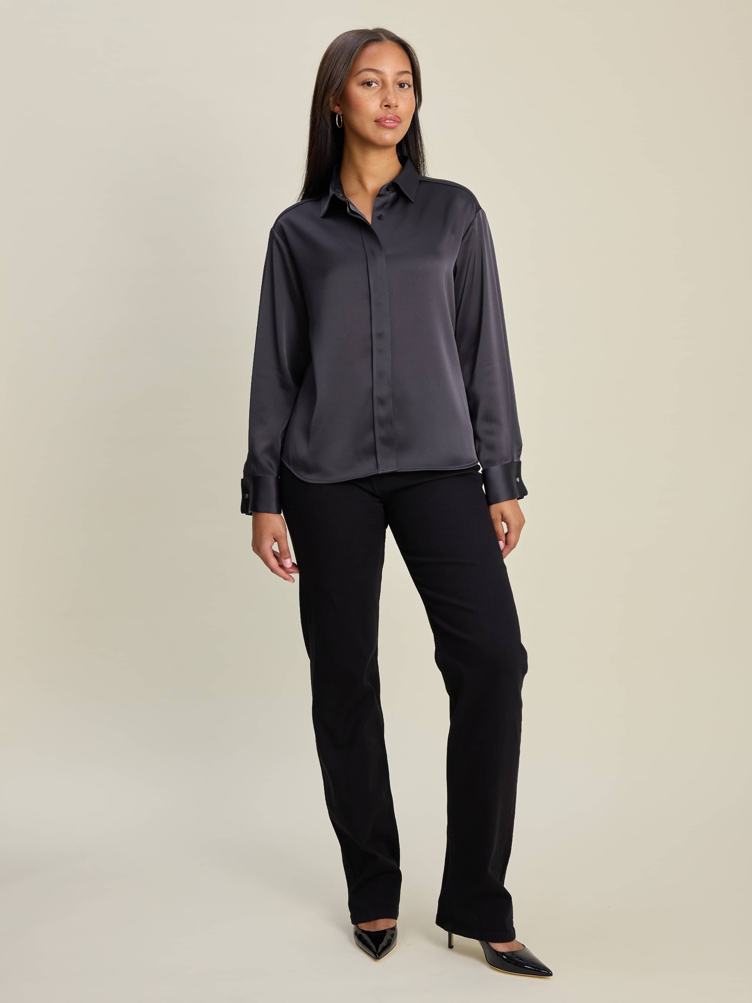 Satin Shirt Anthracite - Anthracite | Djerf Avenue