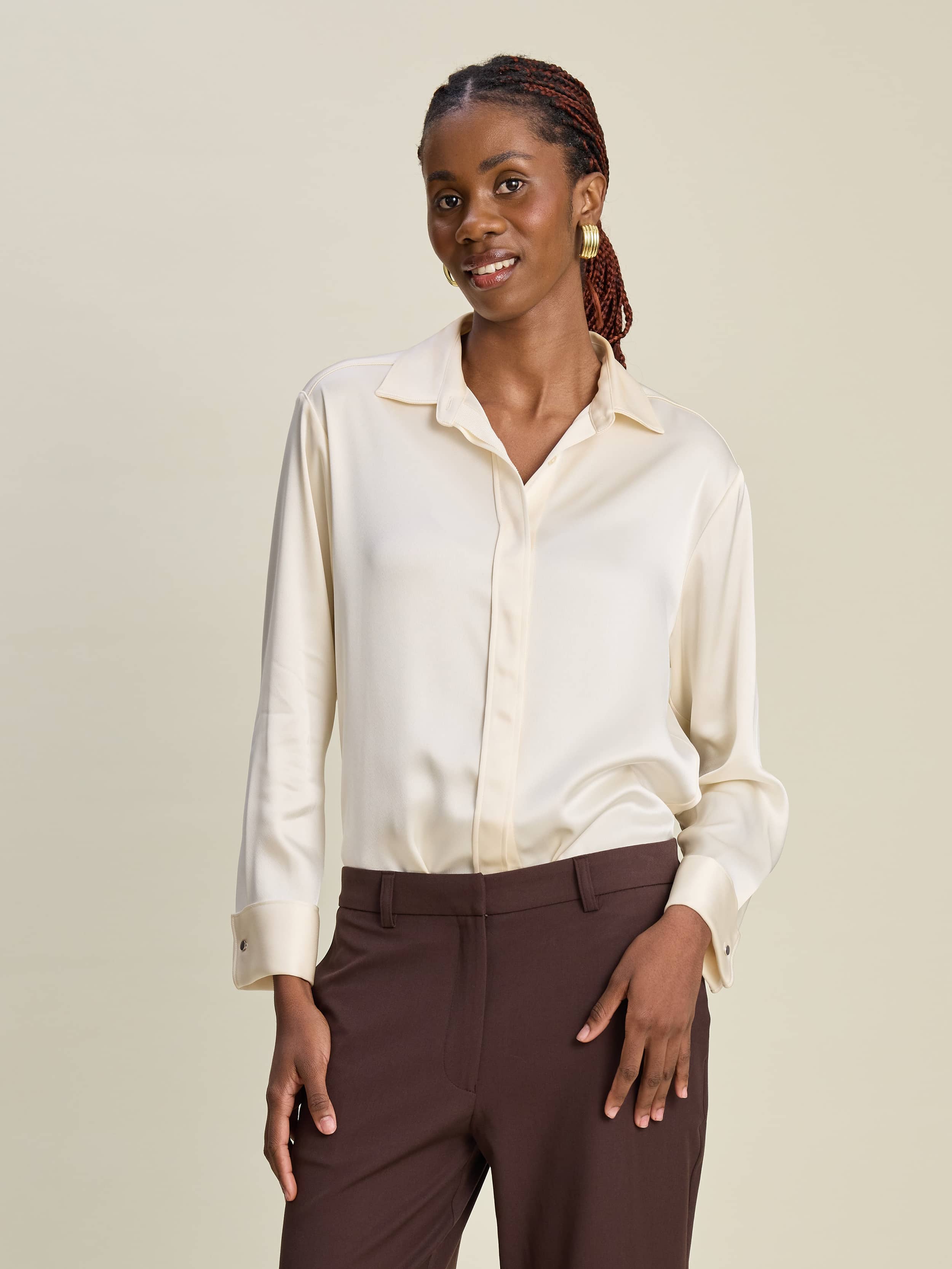 Satin Shirt Ivory - Ivory | Djerf Avenue
