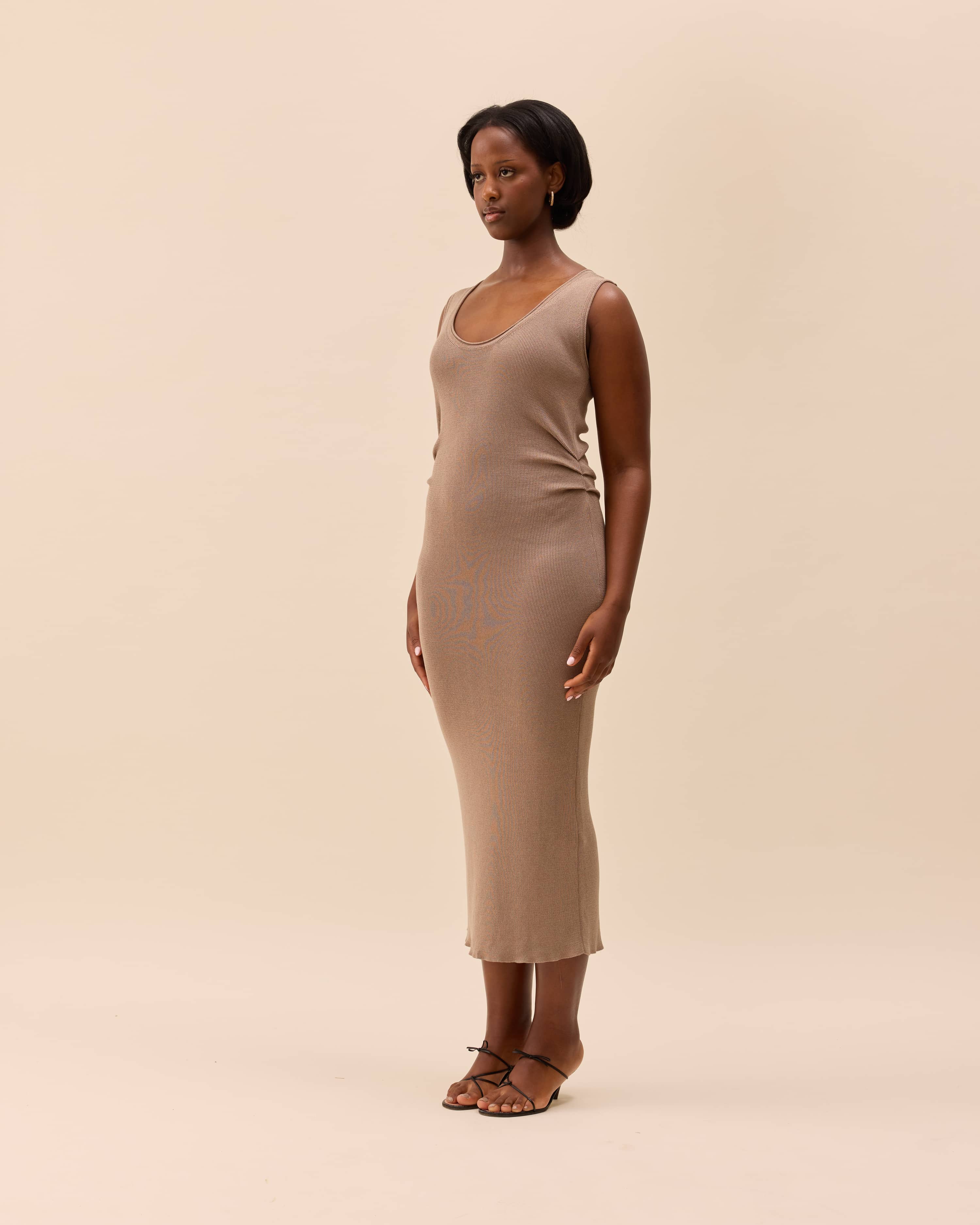 Knitted Tank Dress Taupe - Taupe | Djerf Avenue