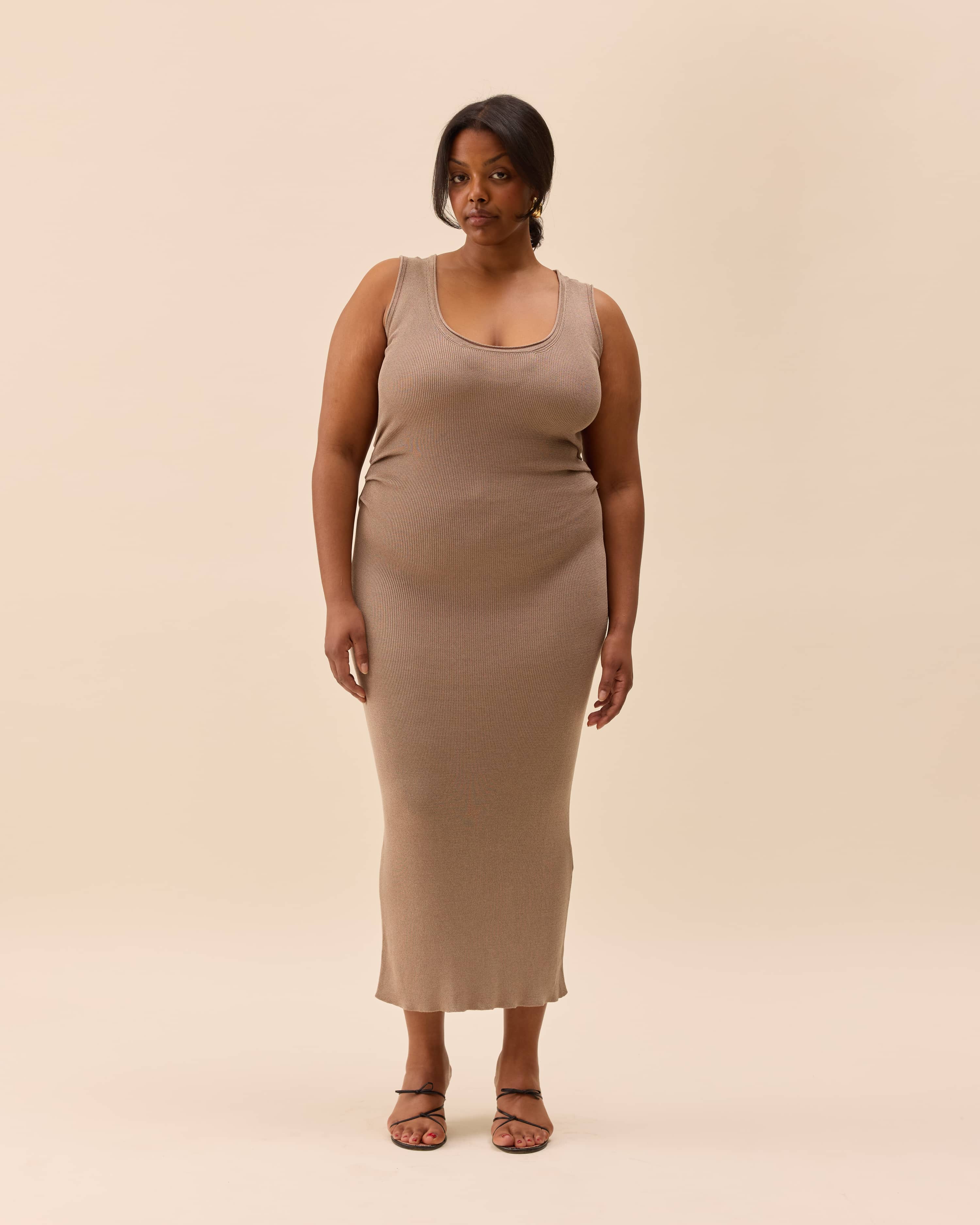 Knitted Tank Dress Taupe - Taupe | Djerf Avenue
