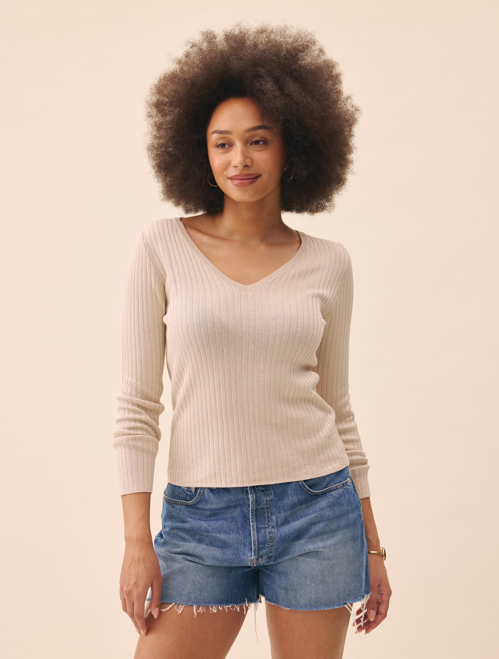 Knitted Long Sleeve Top Taupe