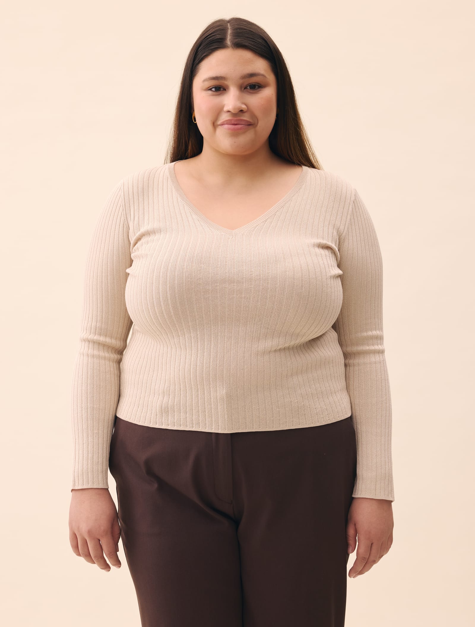 Knitted Long Sleeve Top Taupe
