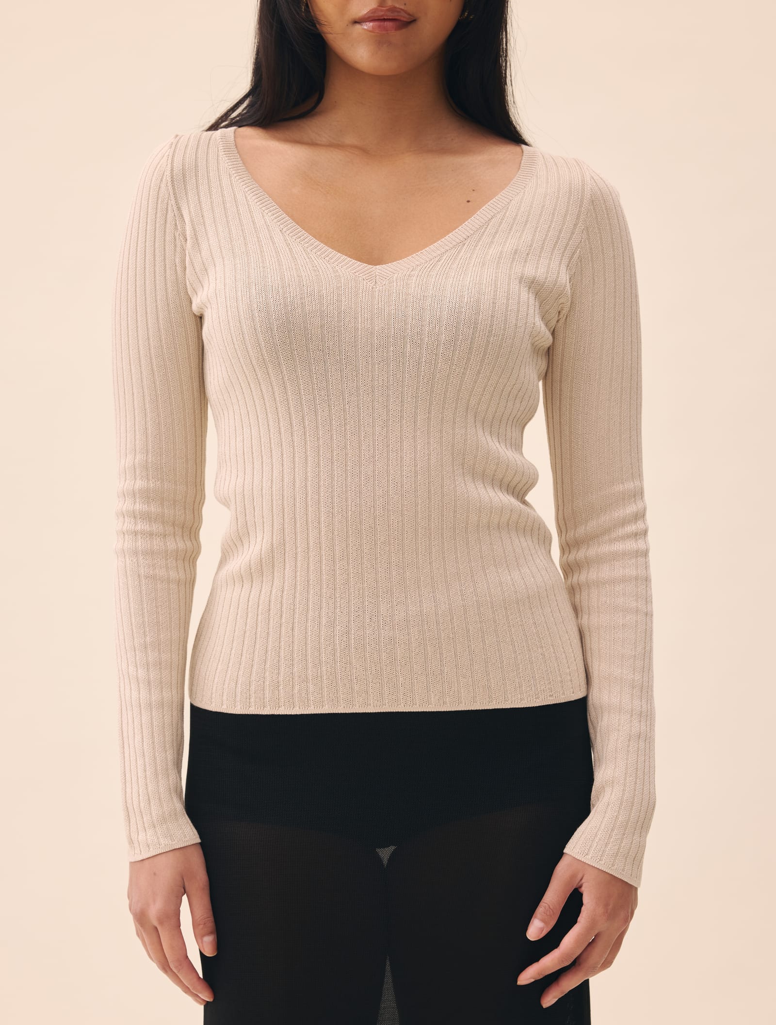 Knitted Long Sleeve Top Taupe