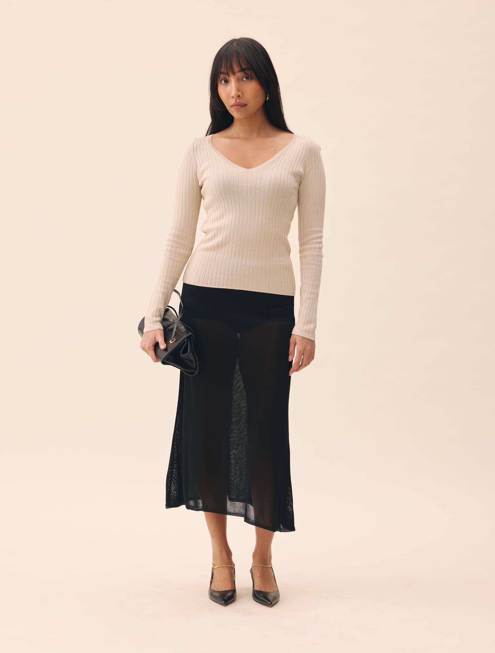 Knitted Long Sleeve Top Taupe