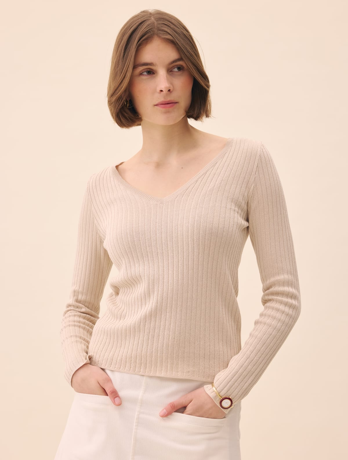 Knitted Long Sleeve Top Taupe