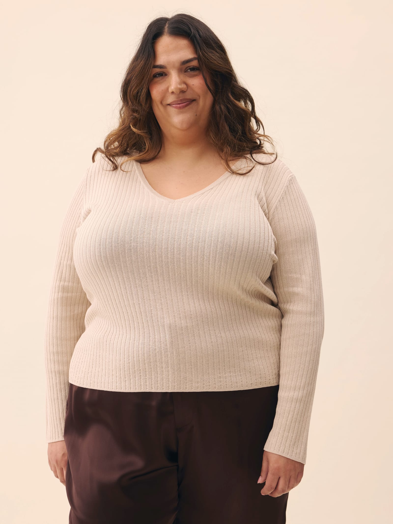 Knitted Long Sleeve Top Taupe