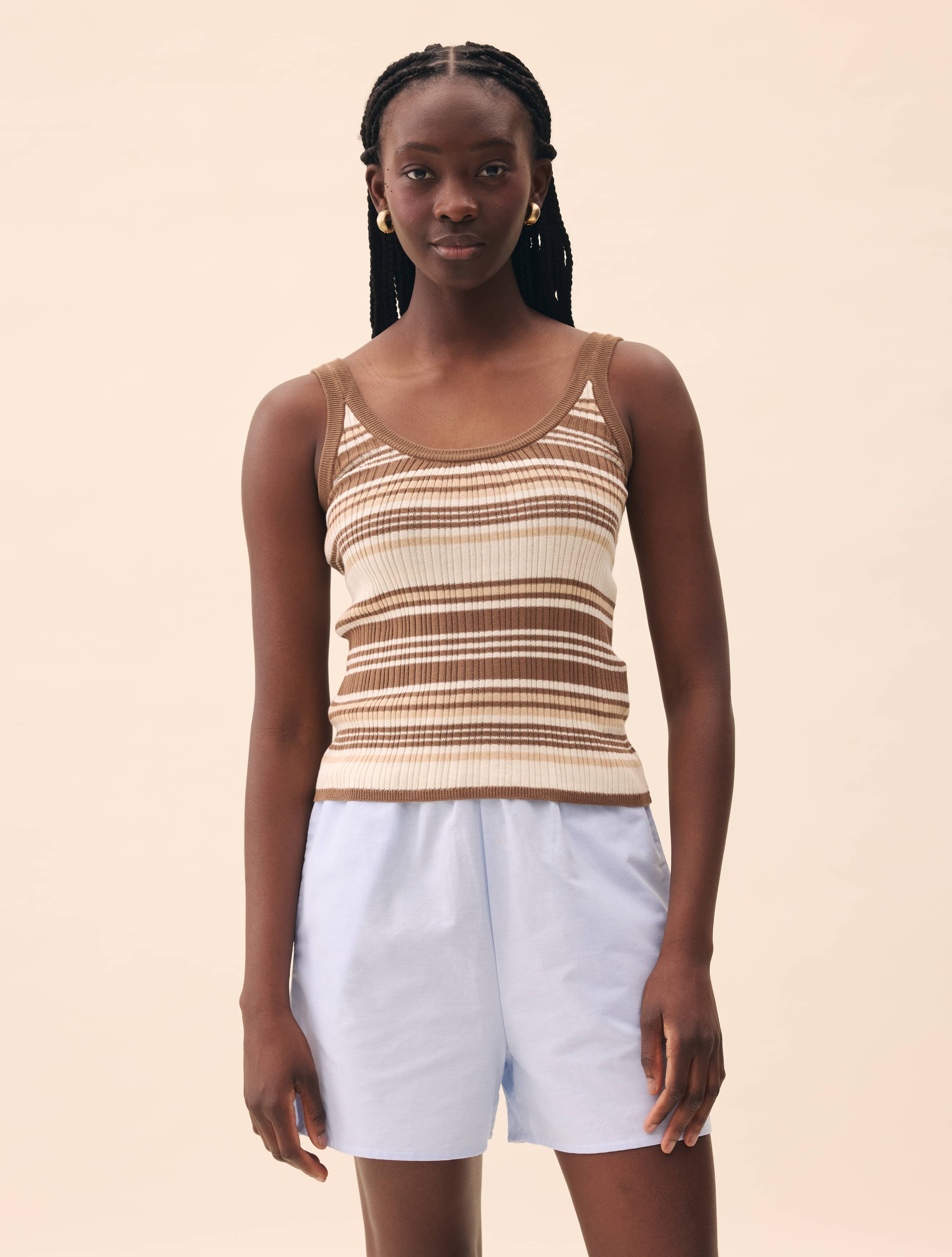 Knitted Strap Top Brown Stripe - Brown Stripe | Djerf Avenue