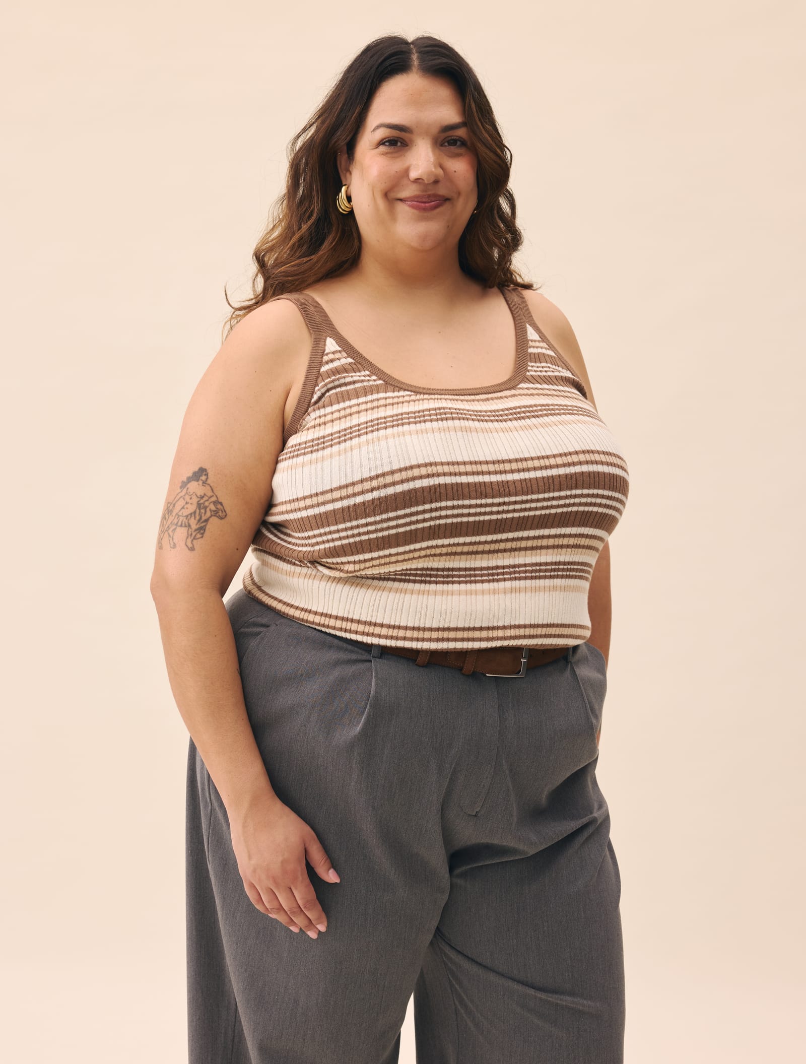 Knitted Strap Top Brown Stripe
