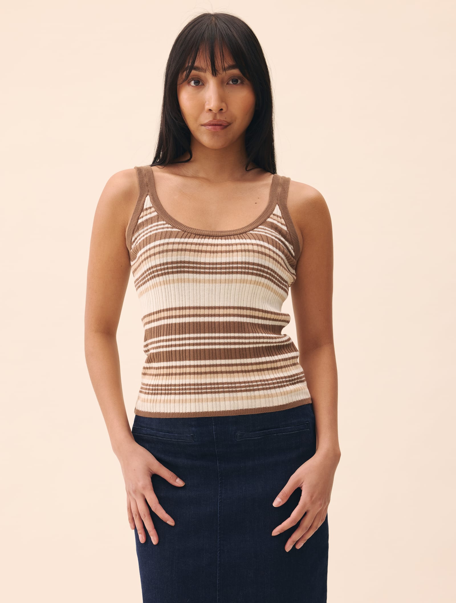 Knitted Strap Top Brown Stripe