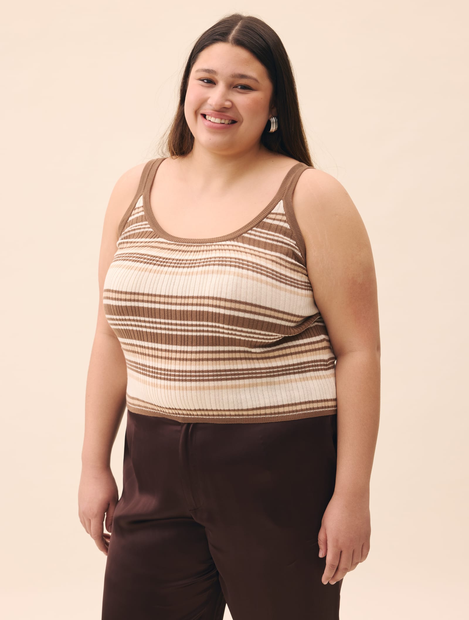 Knitted Strap Top Brown Stripe