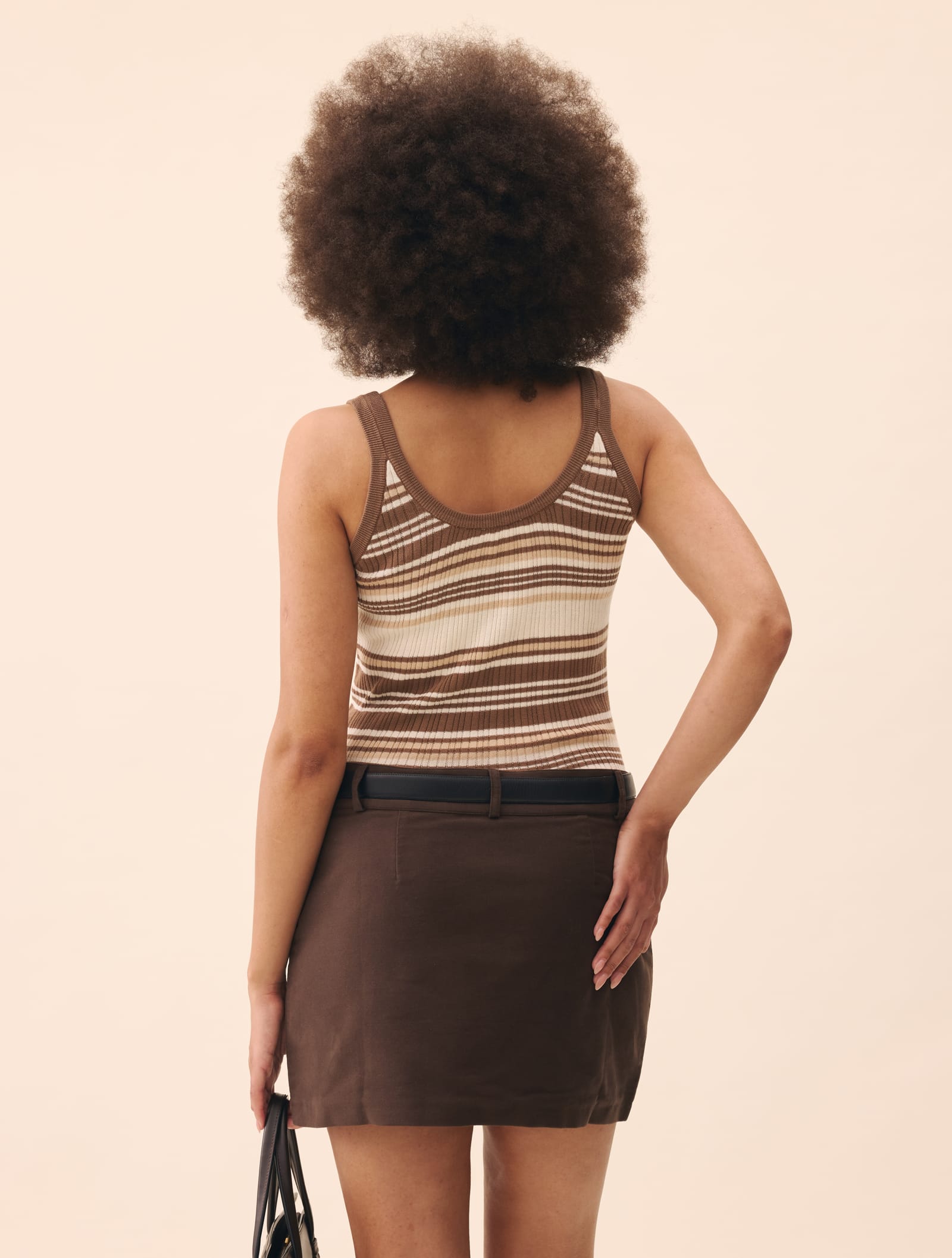 Knitted Strap Top Brown Stripe