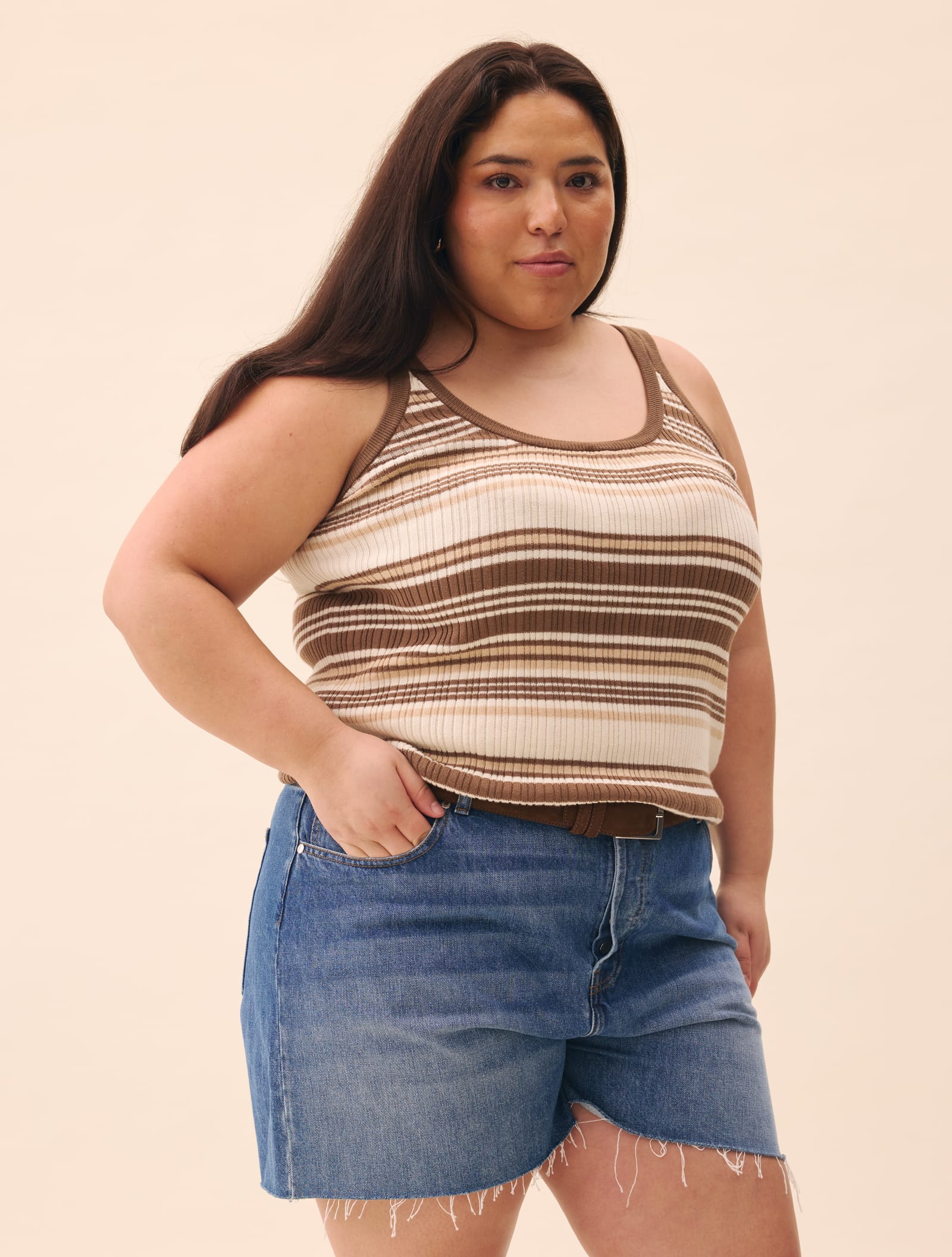 Knitted Strap Top Brown Stripe