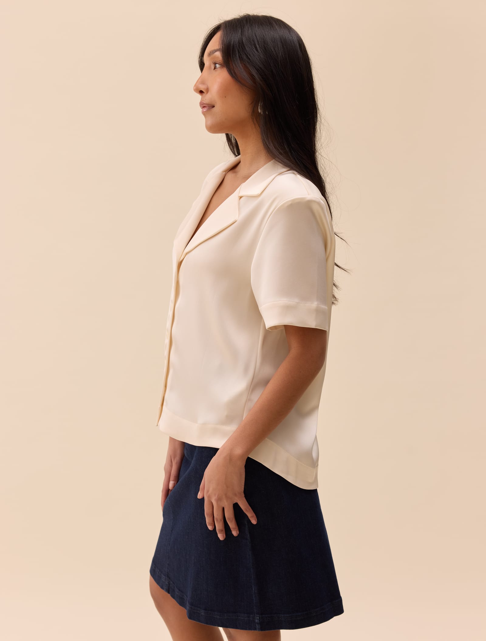 Satin Short Sleeve Blouse Ivory
