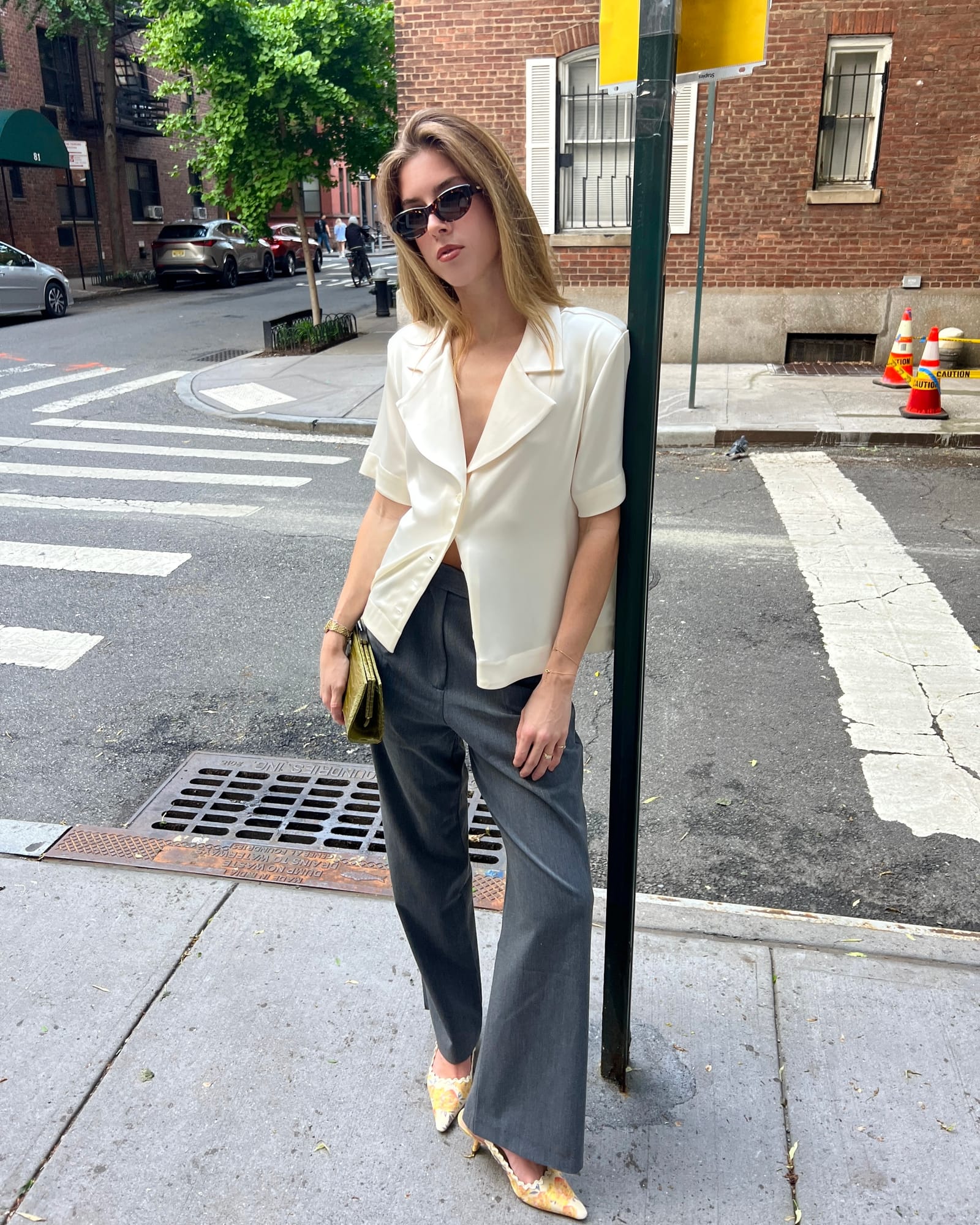 Satin Short Sleeve Blouse Ivory