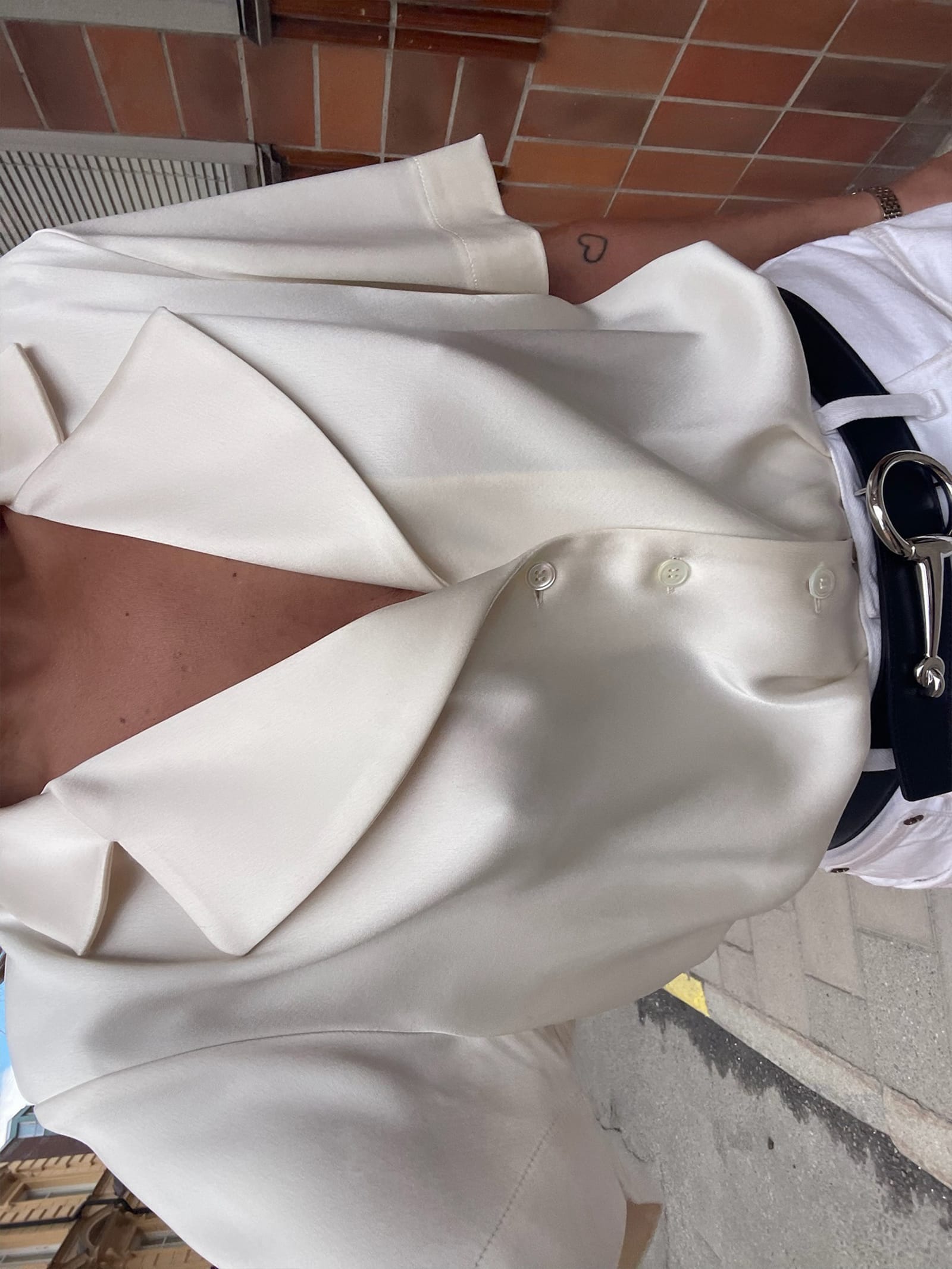 Satin Short Sleeve Blouse Ivory