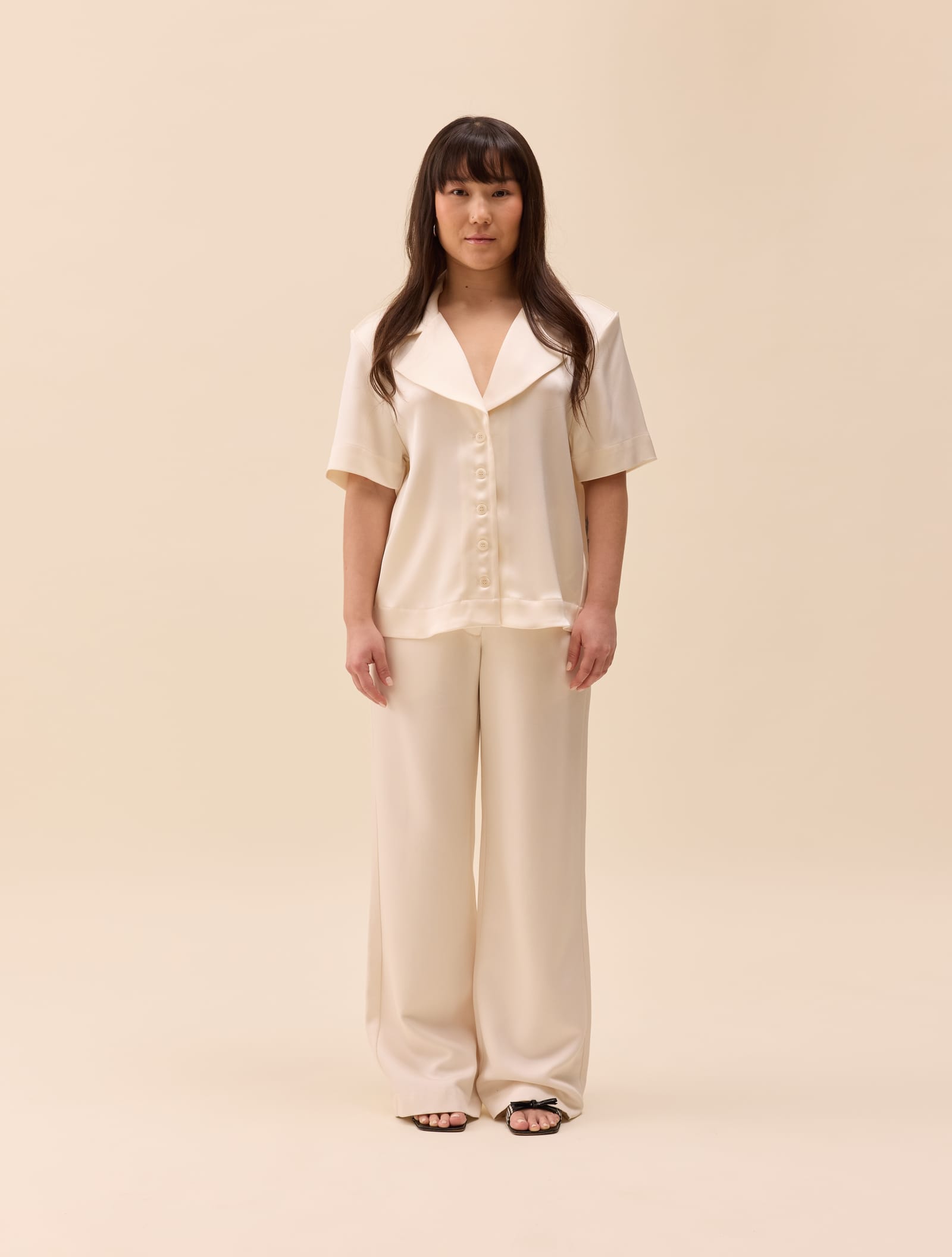 Satin Short Sleeve Blouse Ivory