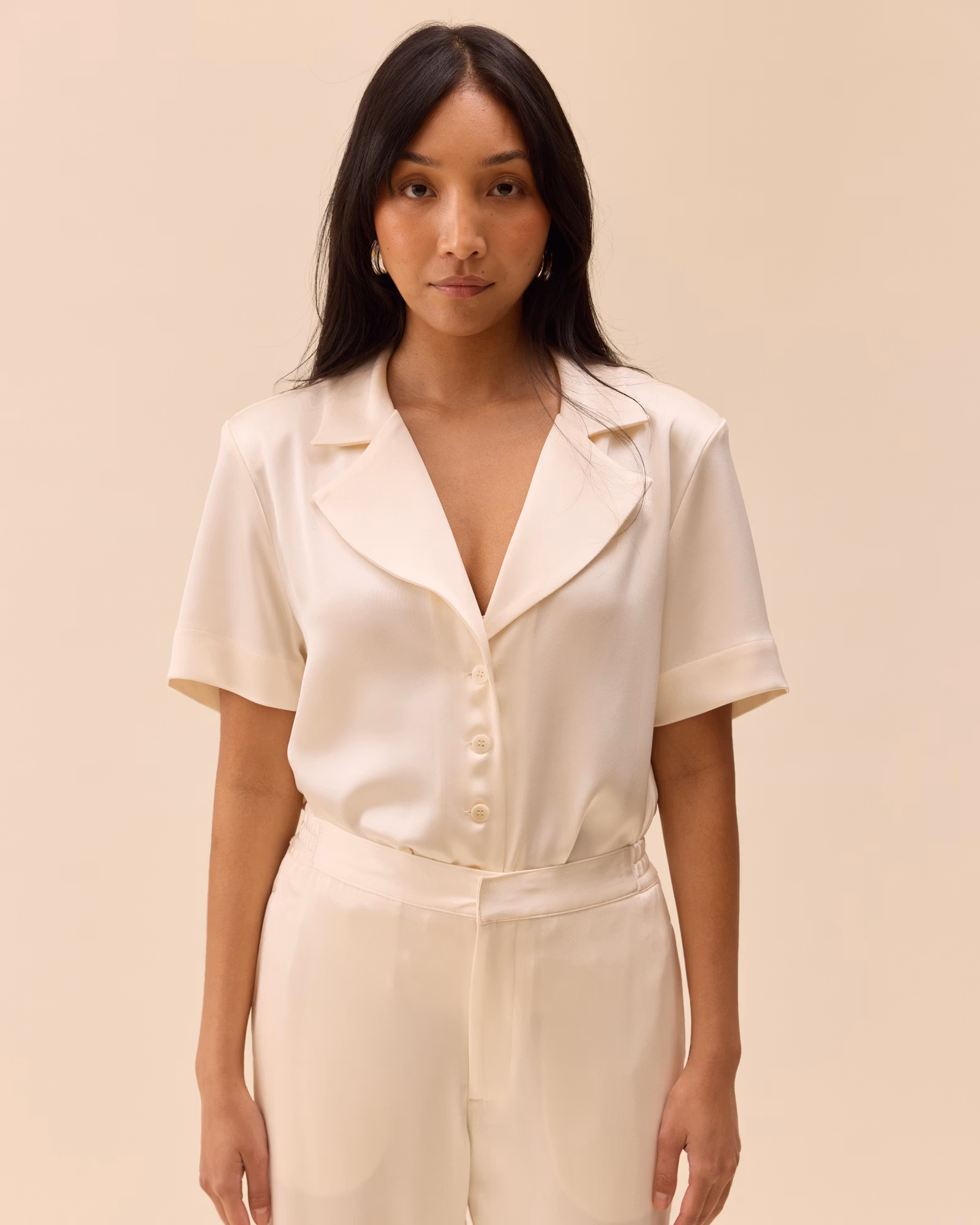 Satin Short Sleeve Blouse Ivory