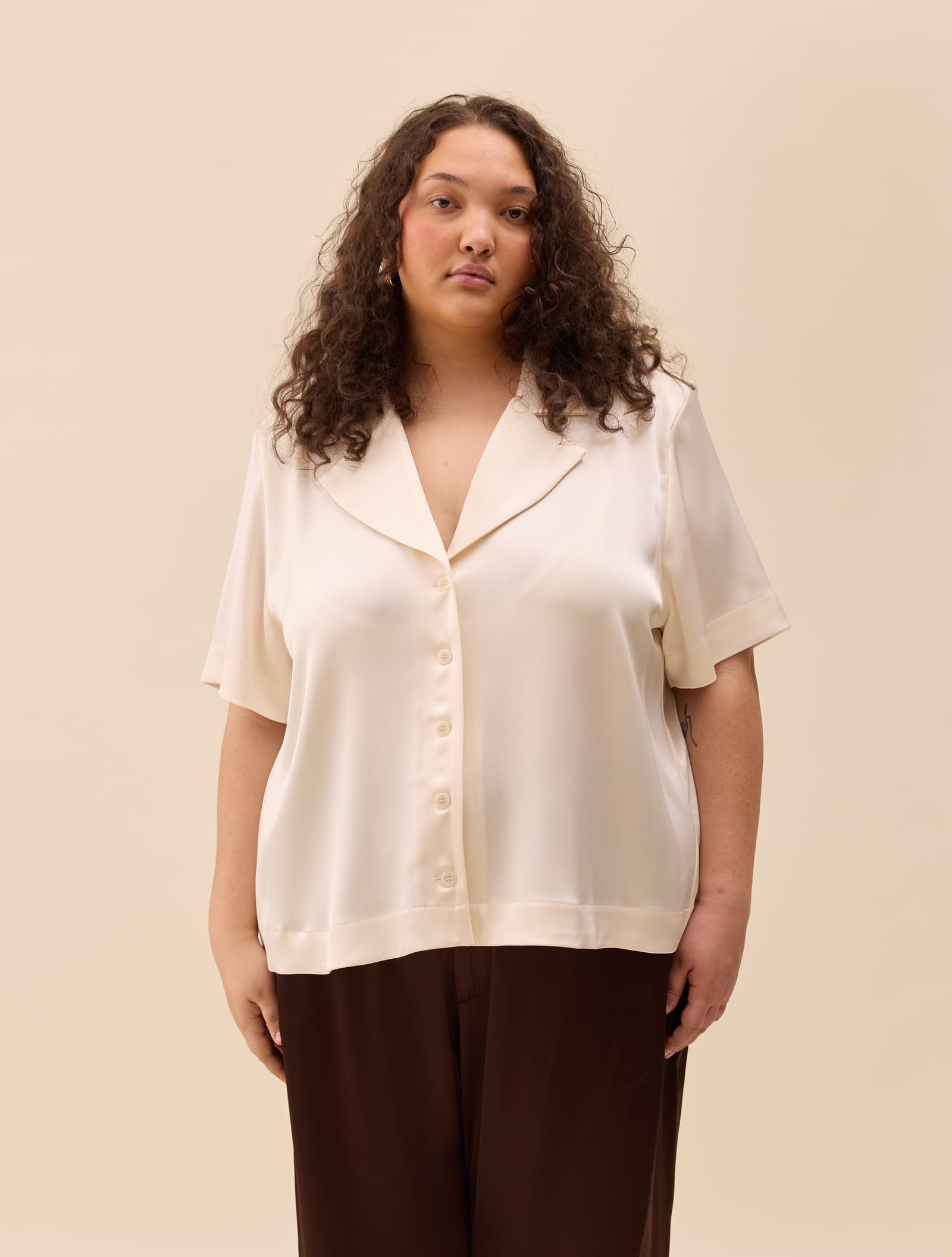 Satin Short Sleeve Blouse Ivory