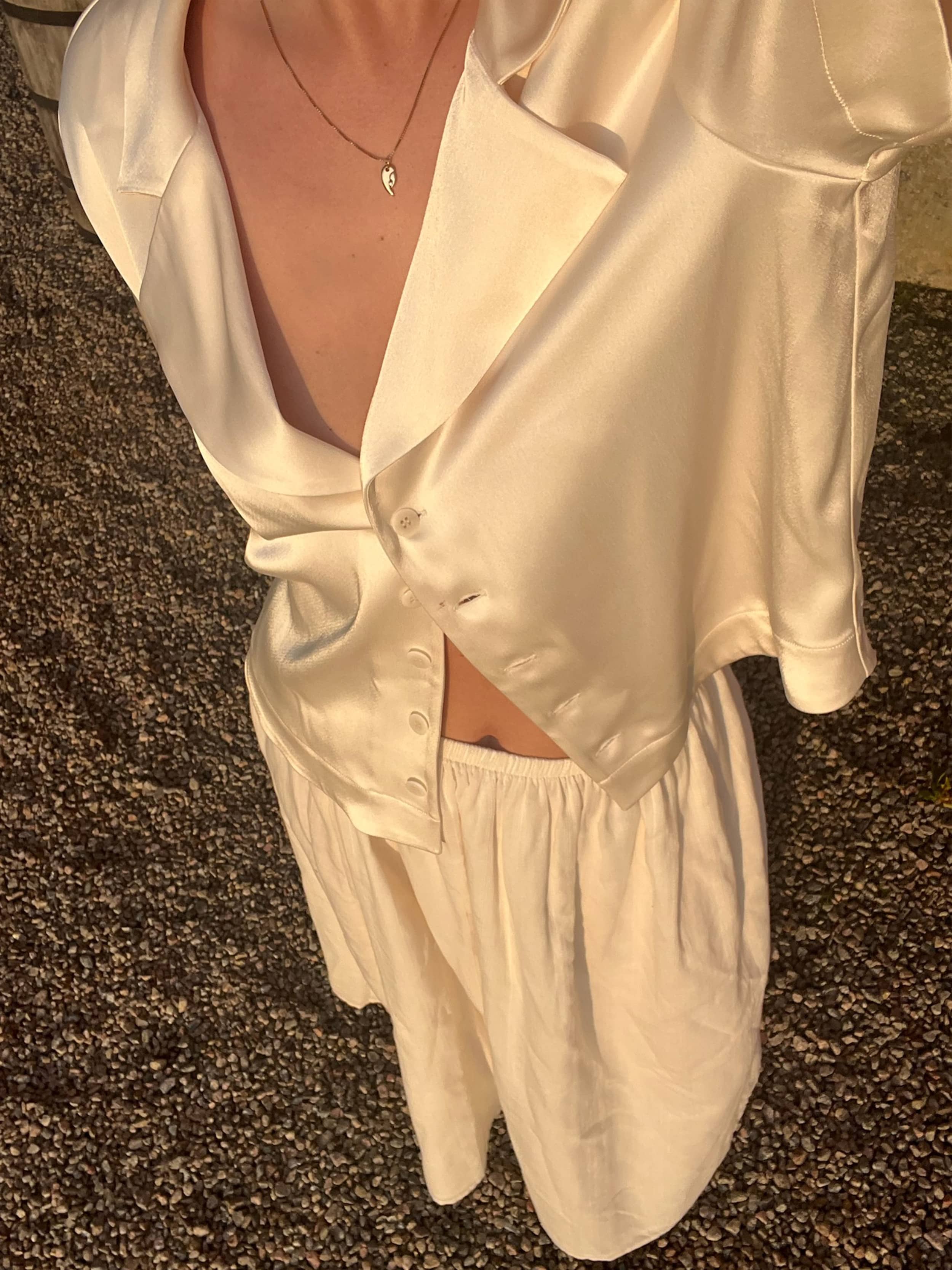 Satin Short Sleeve Blouse Ivory - Ivory | Djerf Avenue