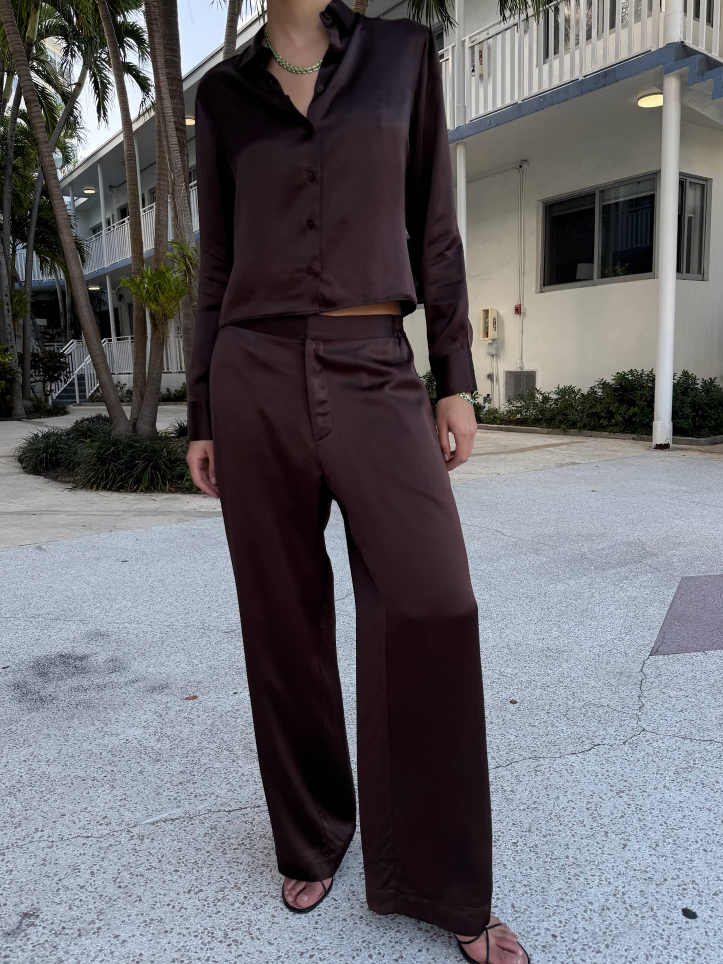 Satin Viscose Pants - Dark mocha | Djerf Avenue