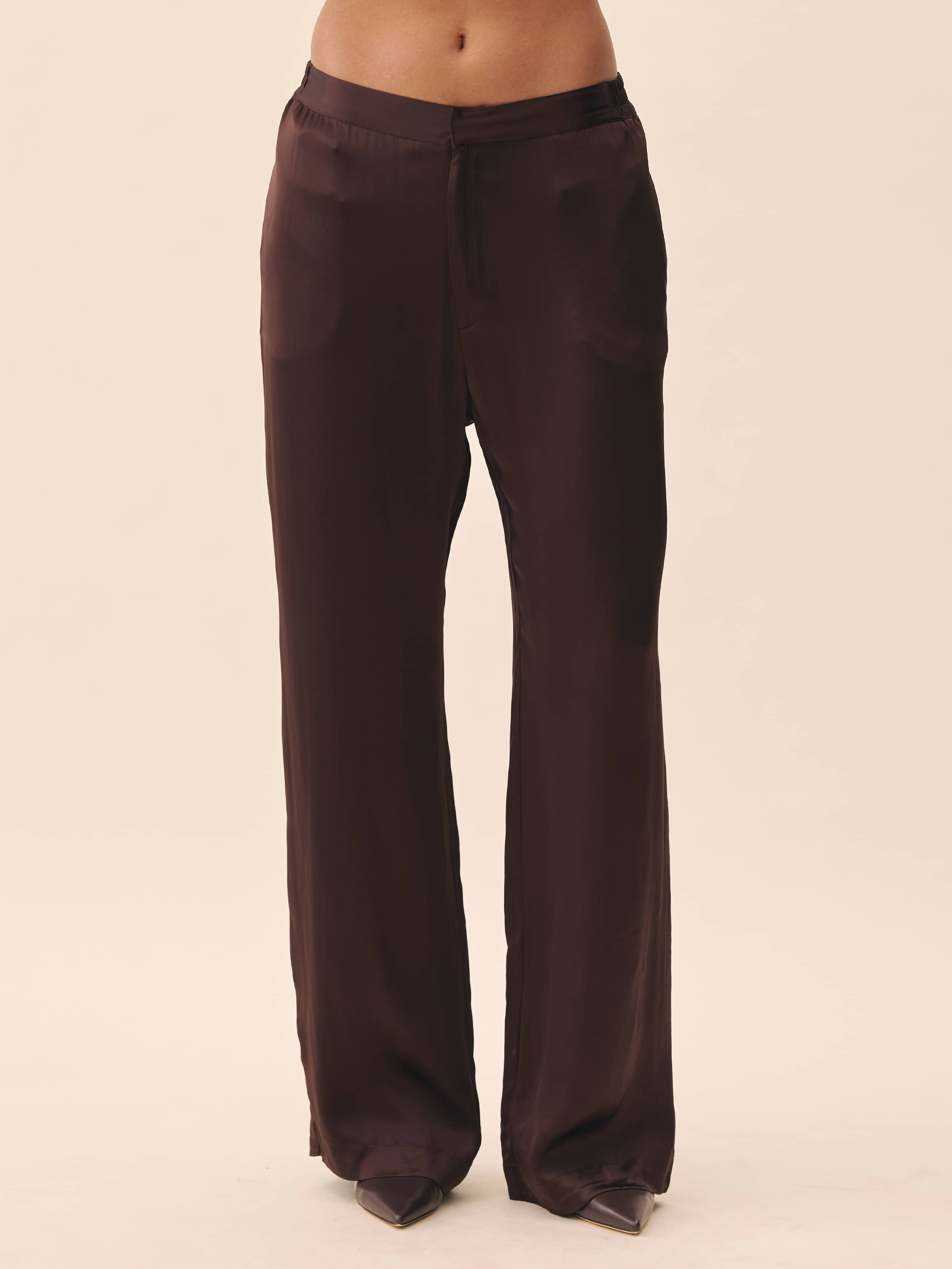 Satin Viscose Pants - Tall - Dark mocha | Djerf Avenue