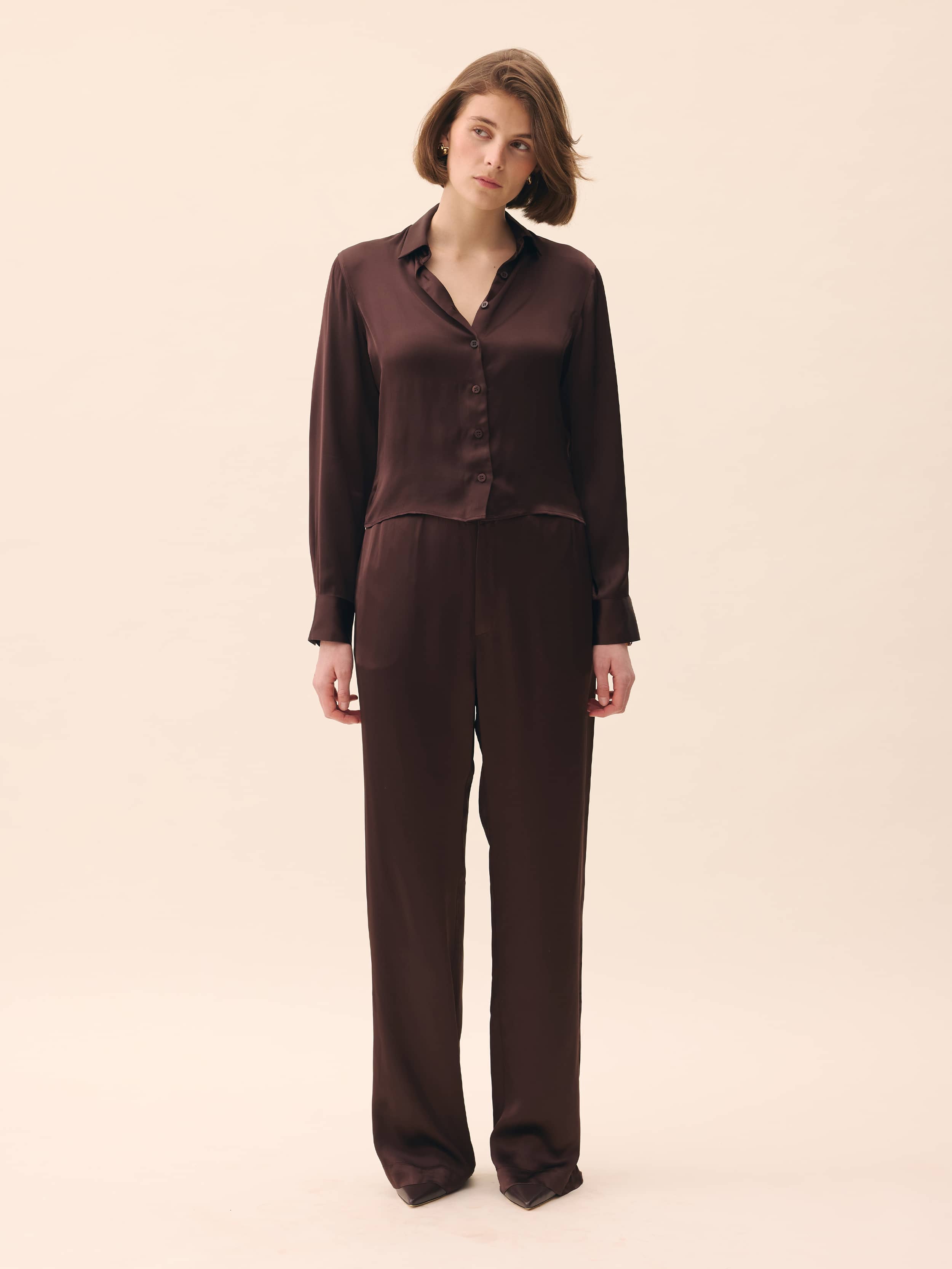 Satin Viscose Pants - Tall - Dark mocha | Djerf Avenue