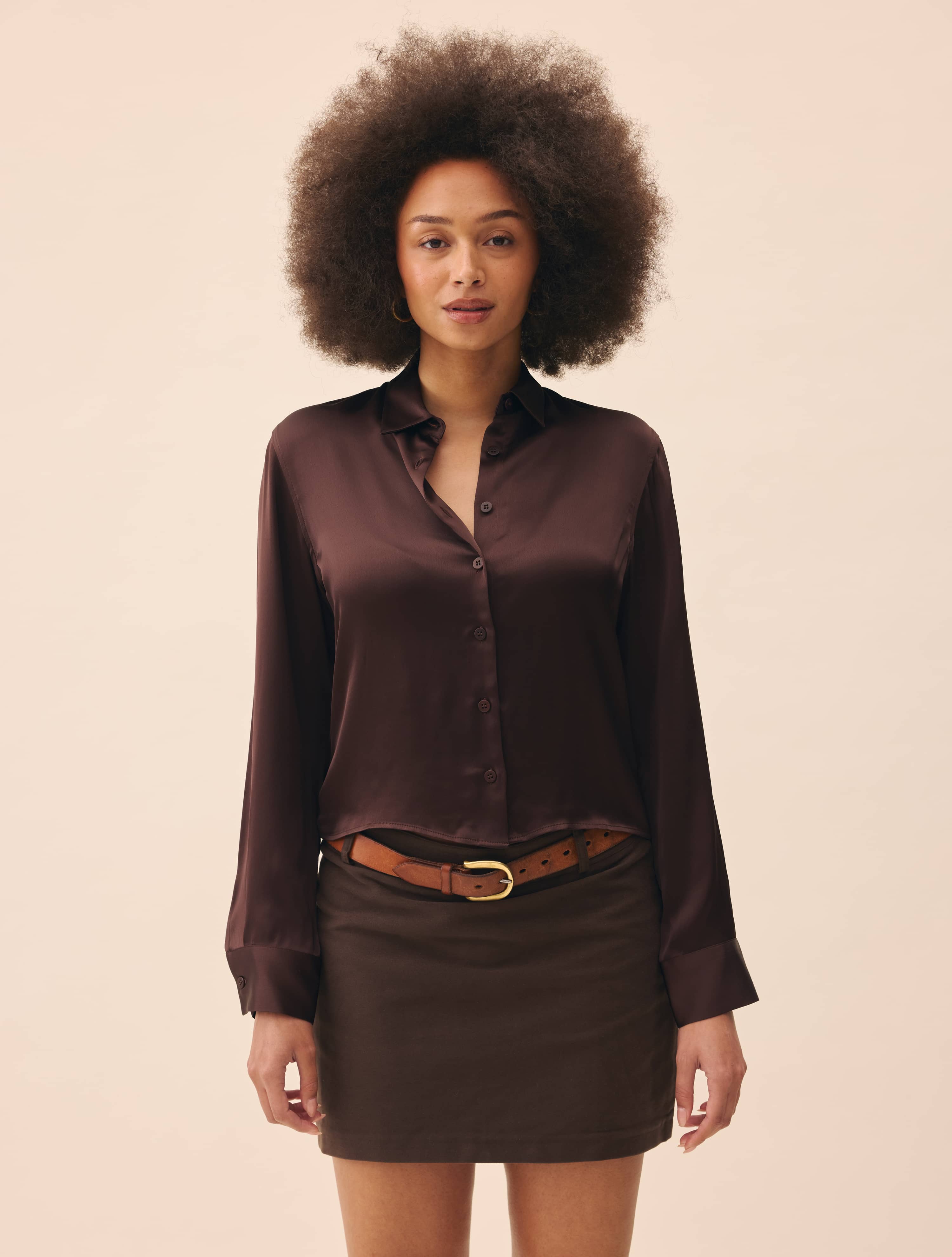Little Viscose Shirt Dark Mocha - Dark mocha | Djerf Avenue