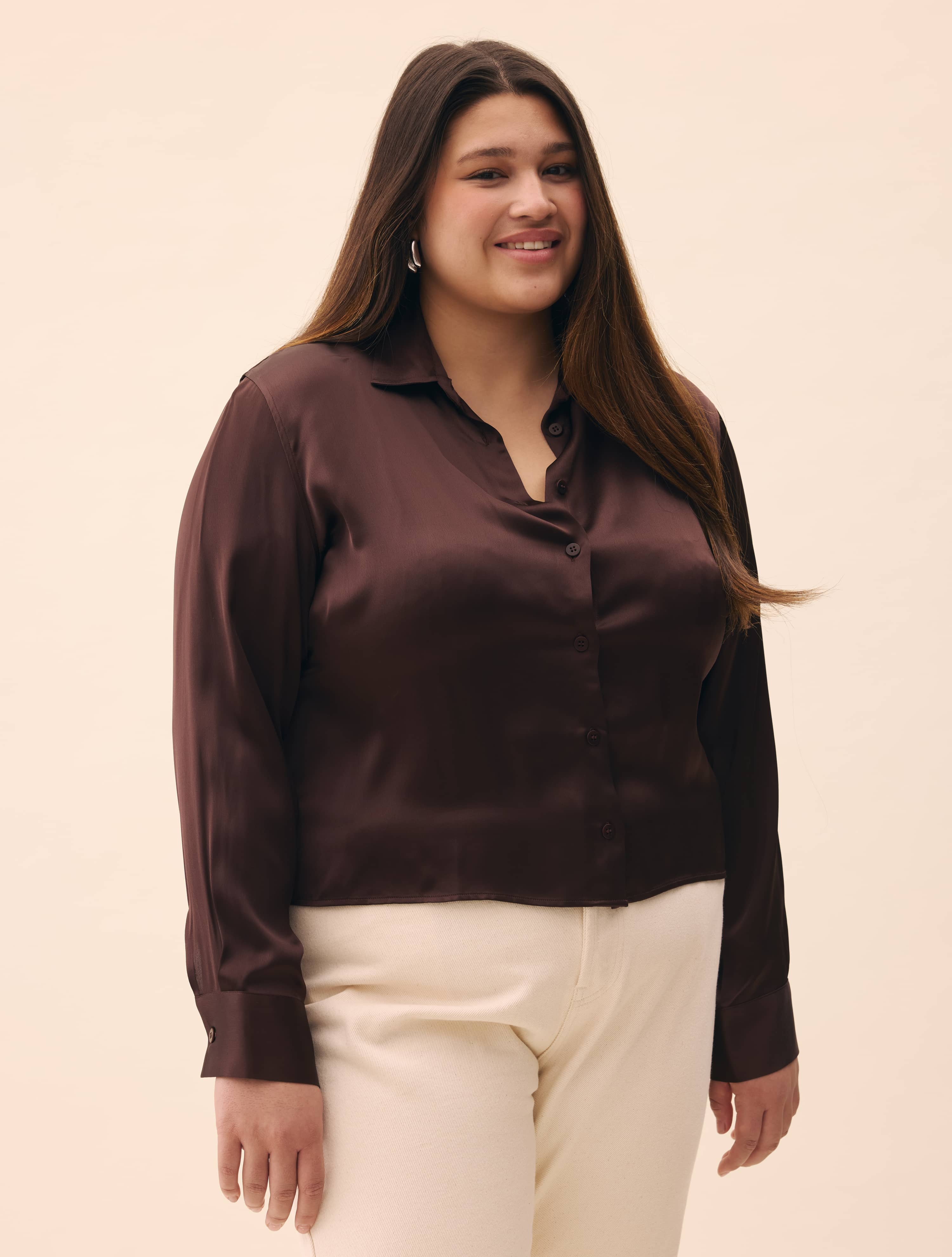todayful Silky Halfsleeve Shirts ダークブラウン Little Viscose Shirt Dark Mocha - Dark mocha | Djerf Avenue