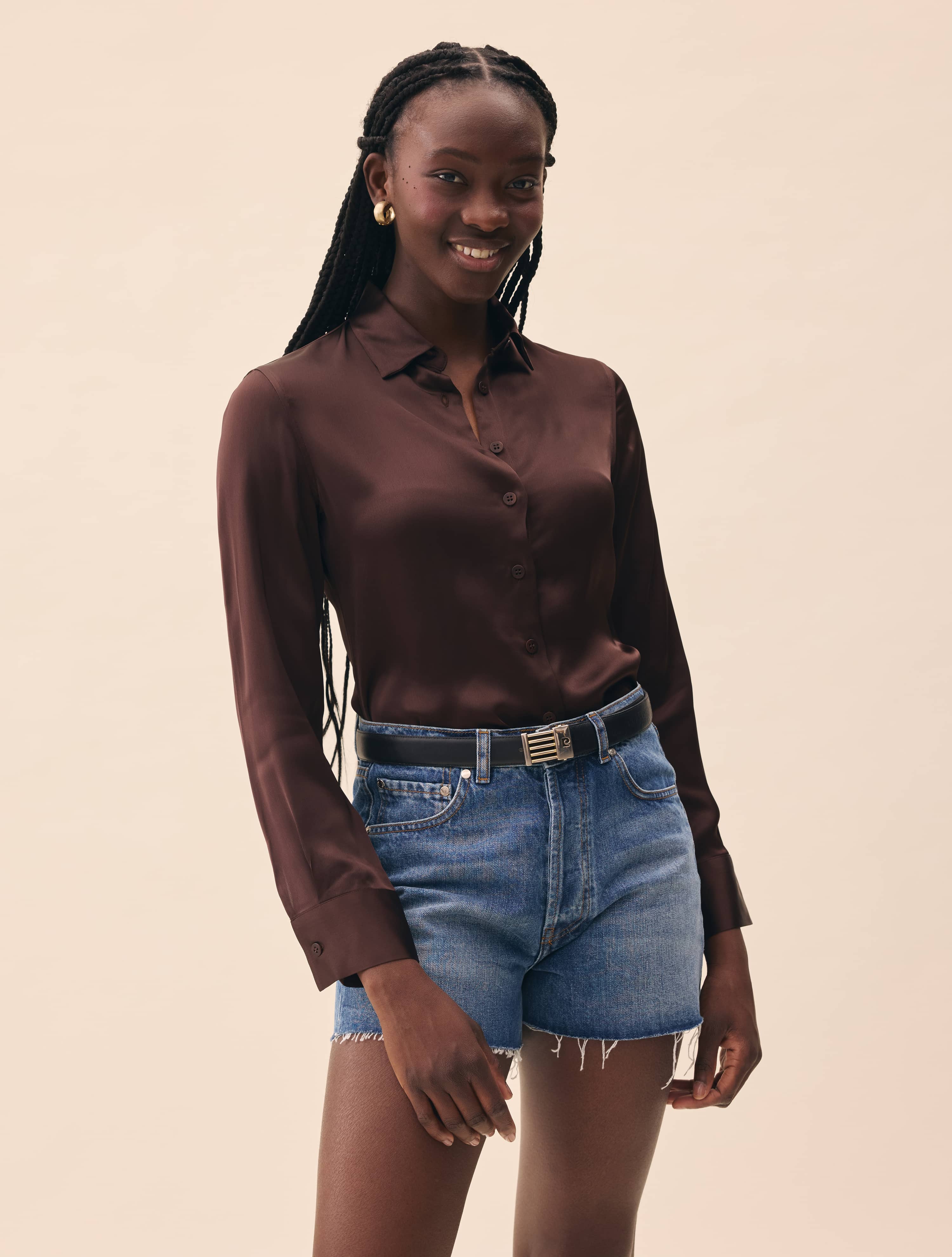 Little Viscose Shirt Dark Mocha - Dark mocha | Djerf Avenue