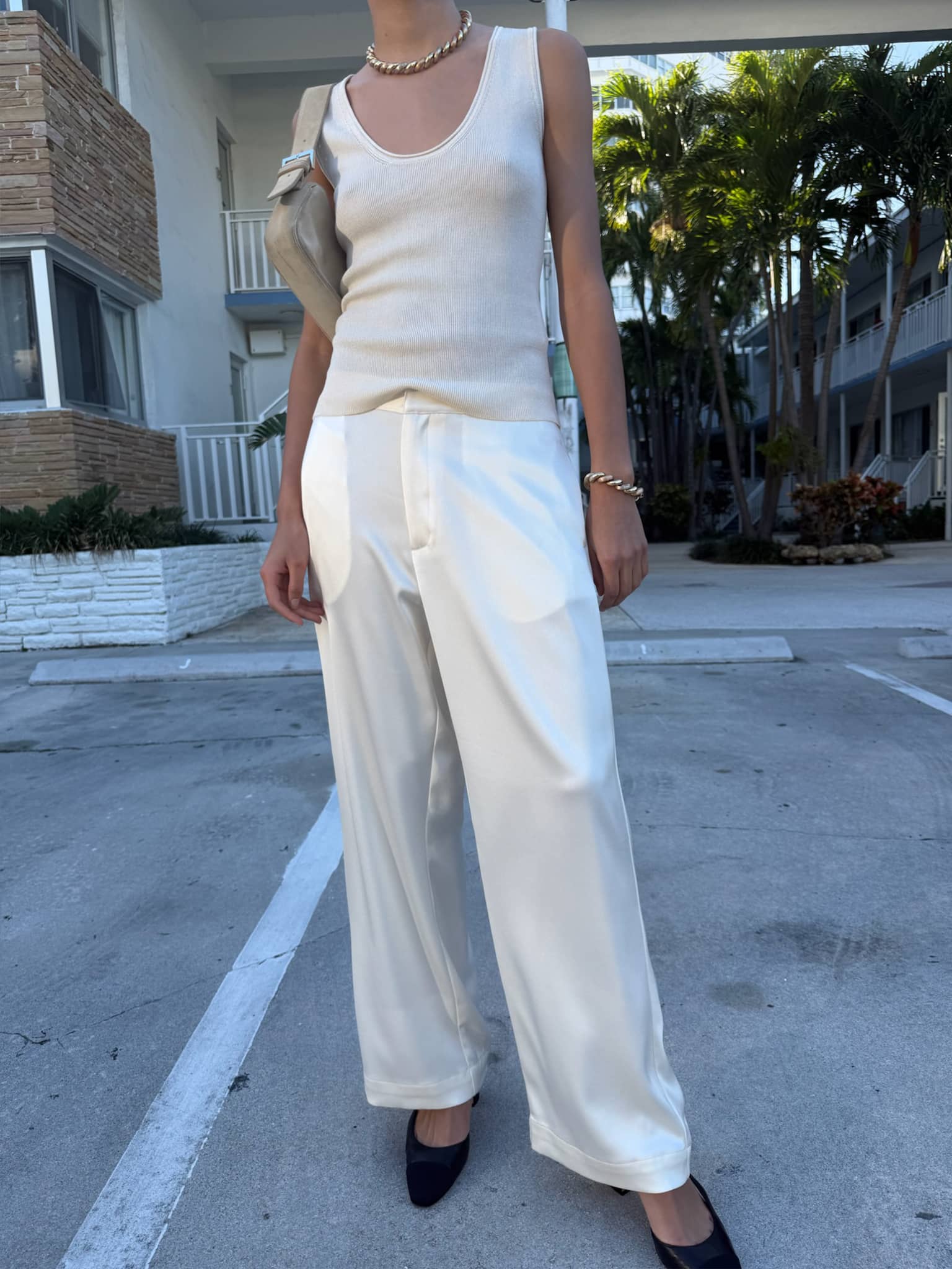Satin Pants Ivory - Ivory | Djerf Avenue