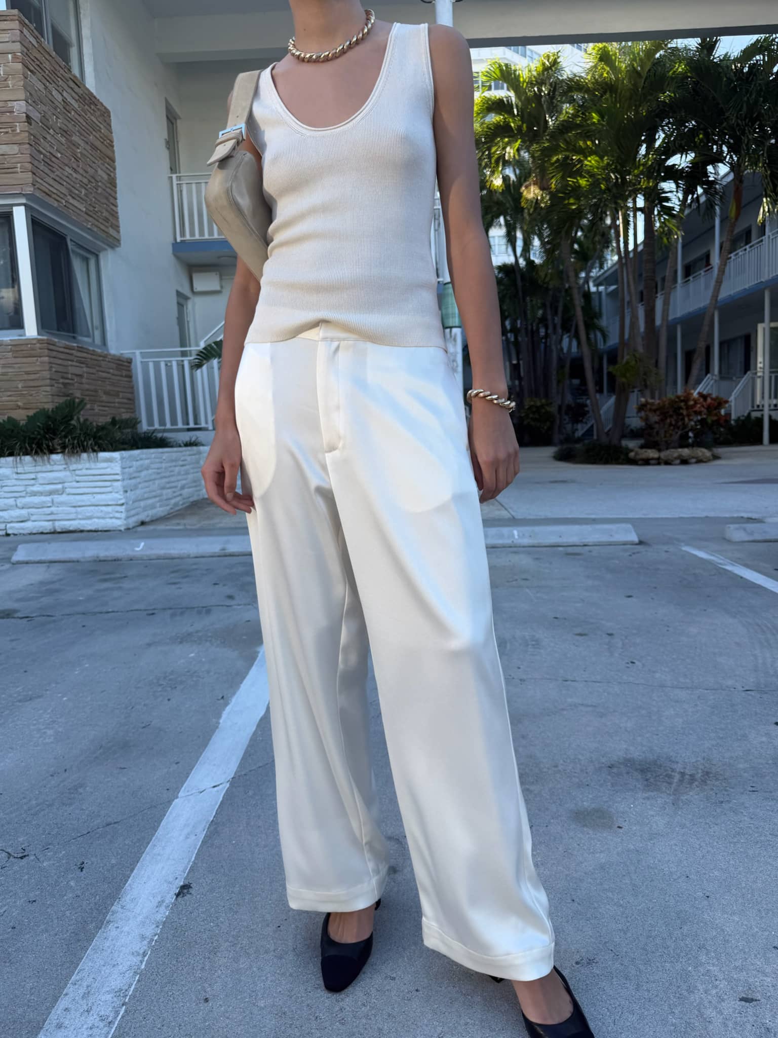 Satin Pants Ivory - Tall by Djerf Avenue
