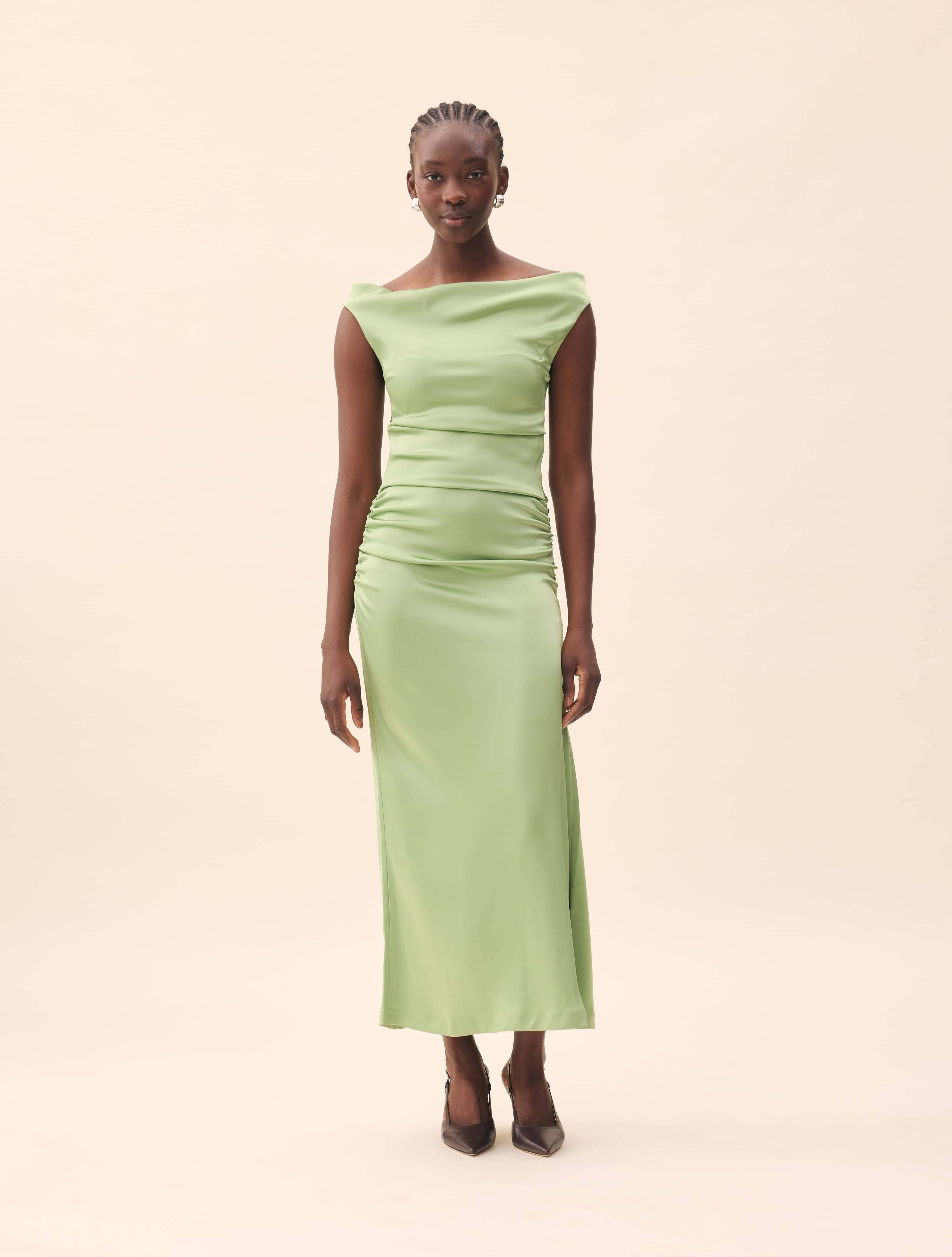 Occasion Satin Dress Pistachio - Pistachio | Djerf Avenue