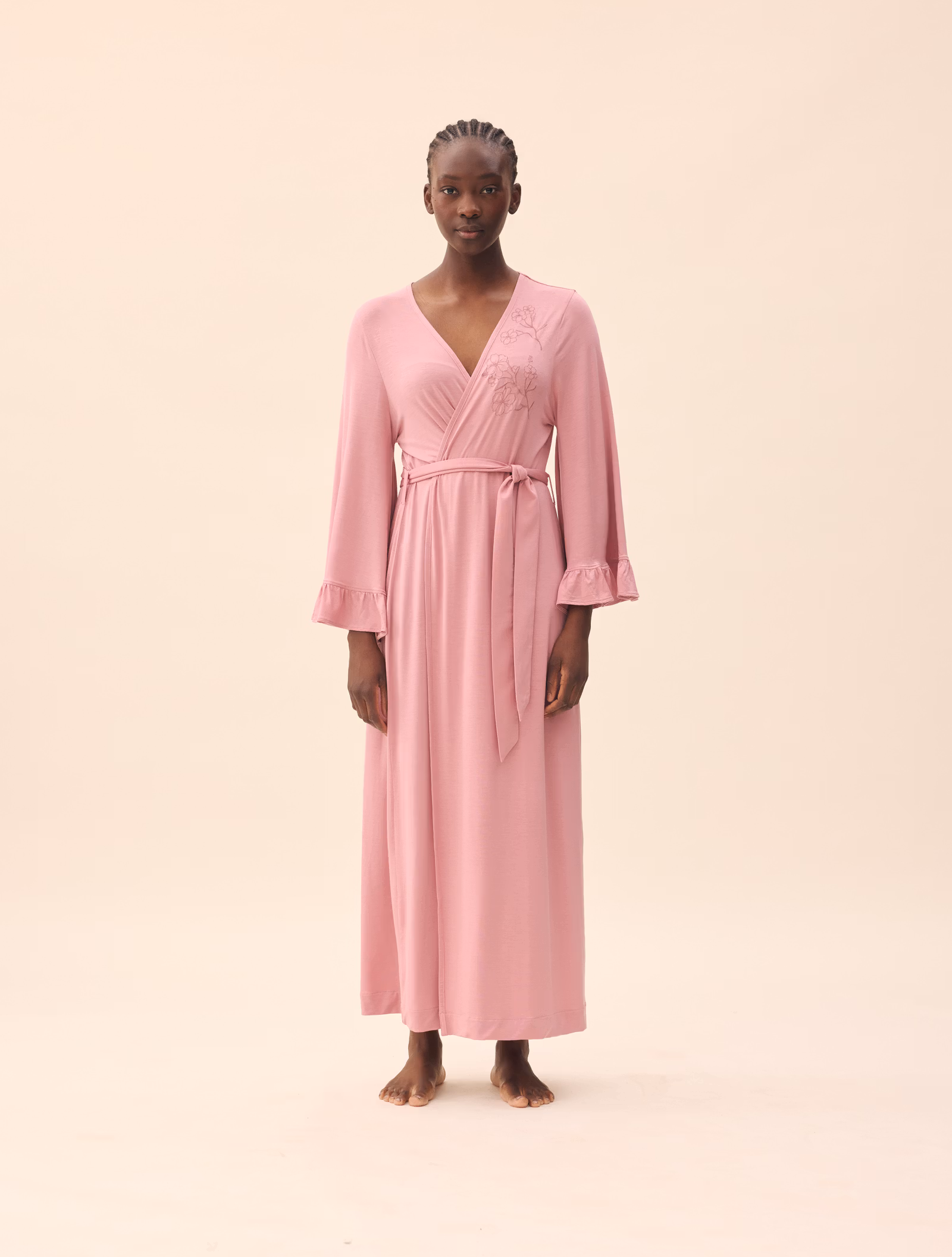 Go Slow Embroidered Robe Dusty Pink