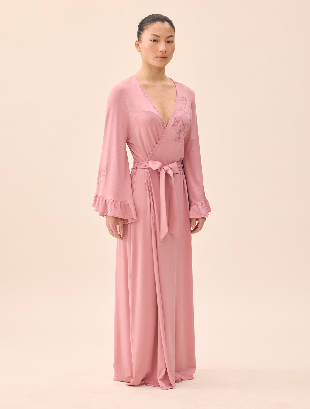 Go Slow Embroidered Robe Dusty Pink