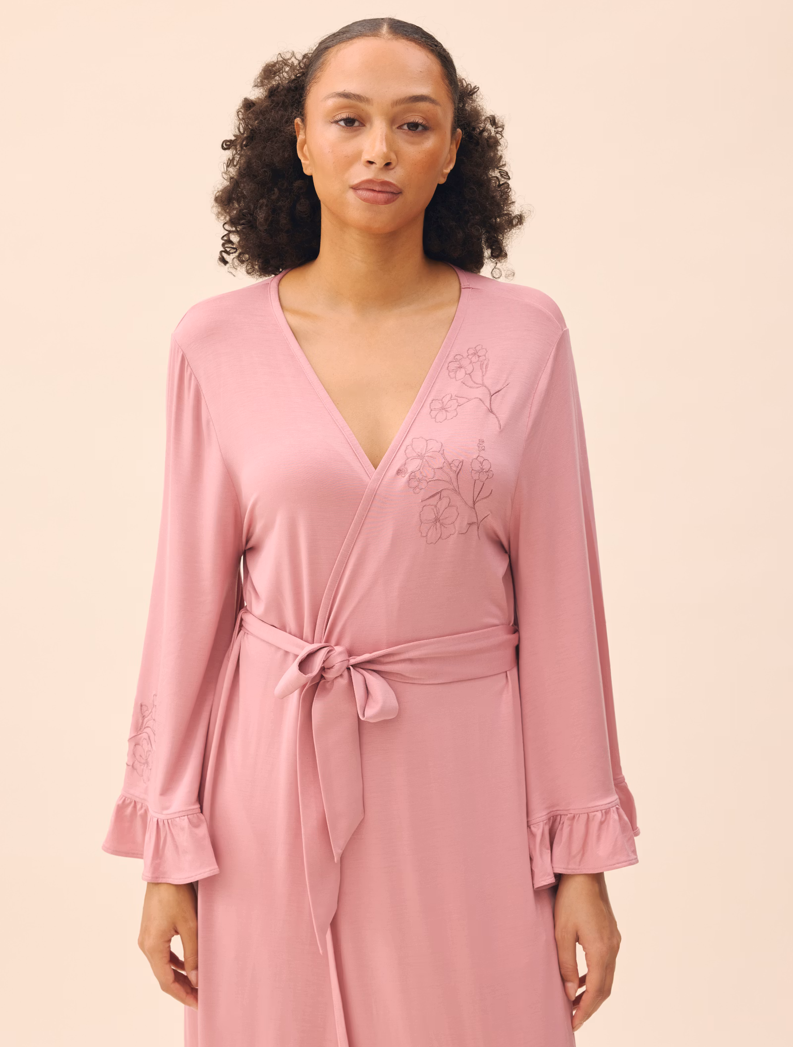 Go Slow Embroidered Robe Dusty Pink