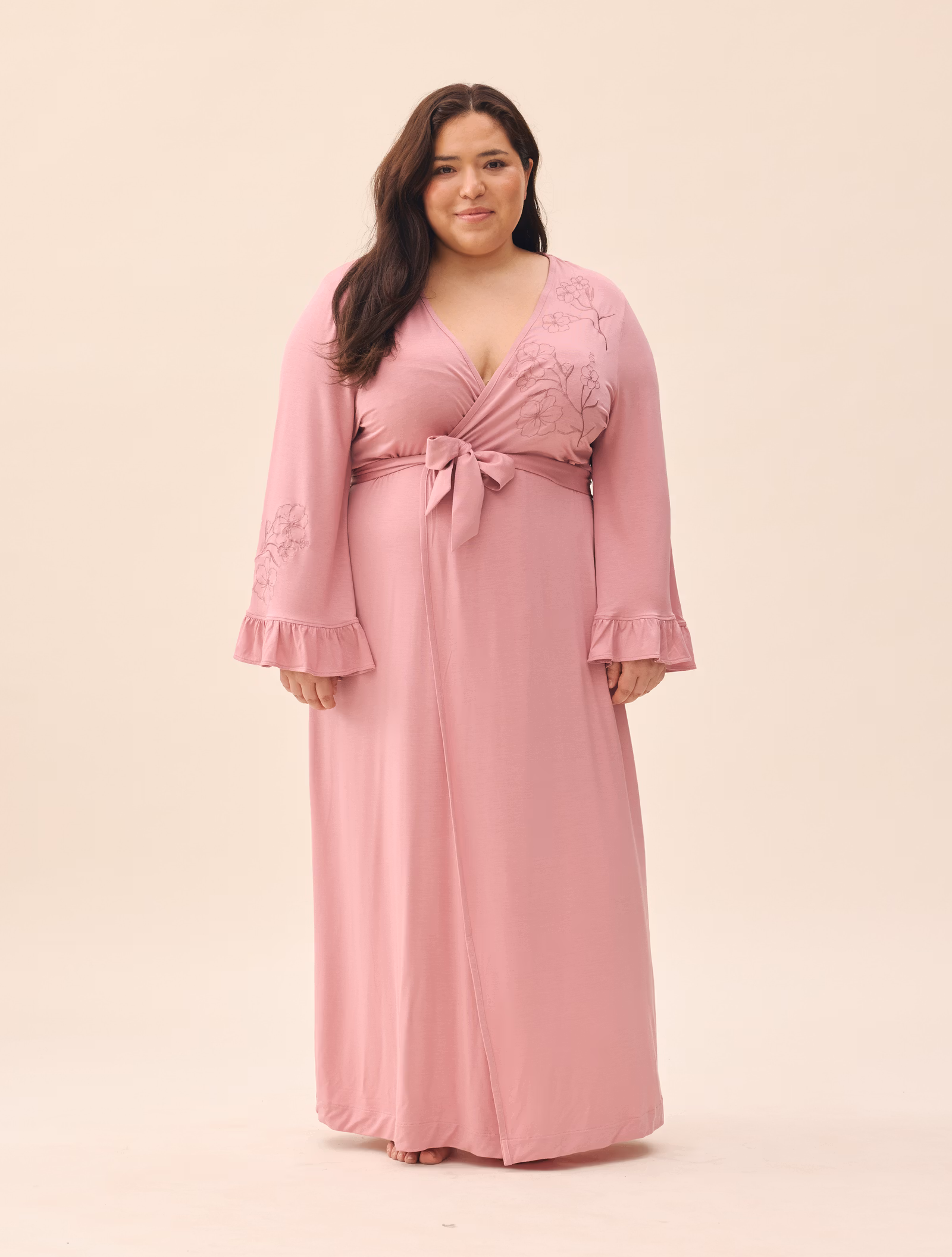 Go Slow Embroidered Robe Dusty Pink