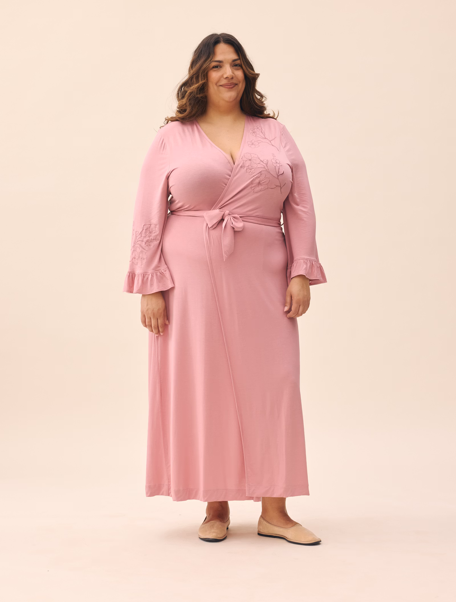 Go Slow Embroidered Robe Dusty Pink