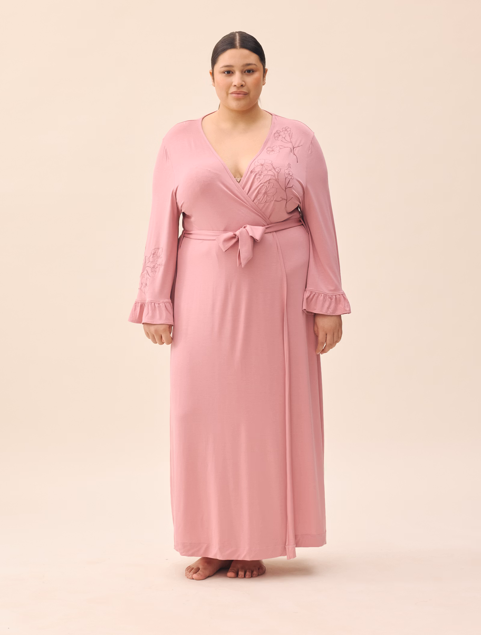 Go Slow Embroidered Robe Dusty Pink
