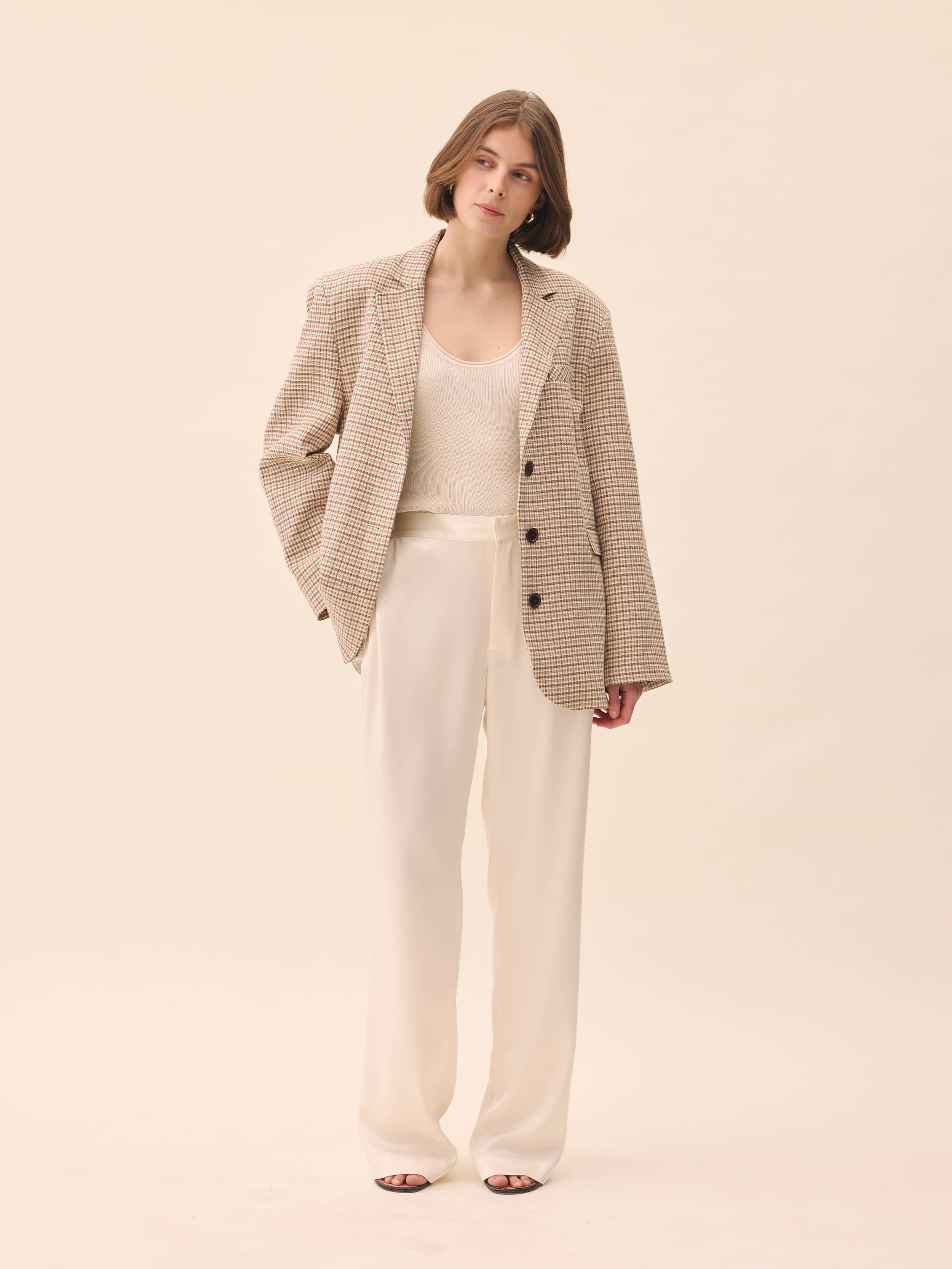 Weekend Blazer Checked Oat - Checked oat | Djerf Avenue