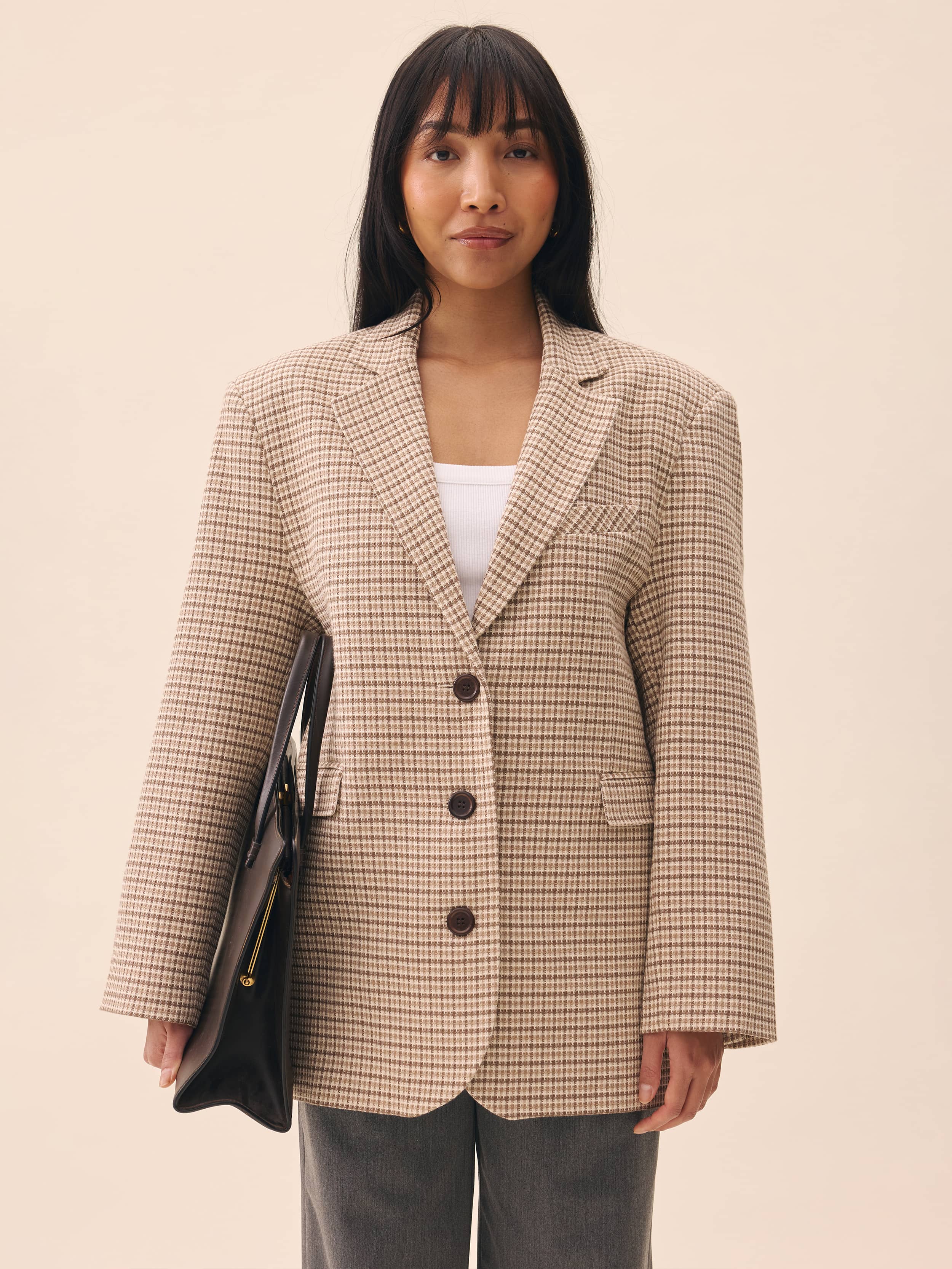 Weekend Blazer Checked Oat - Checked oat | Djerf Avenue