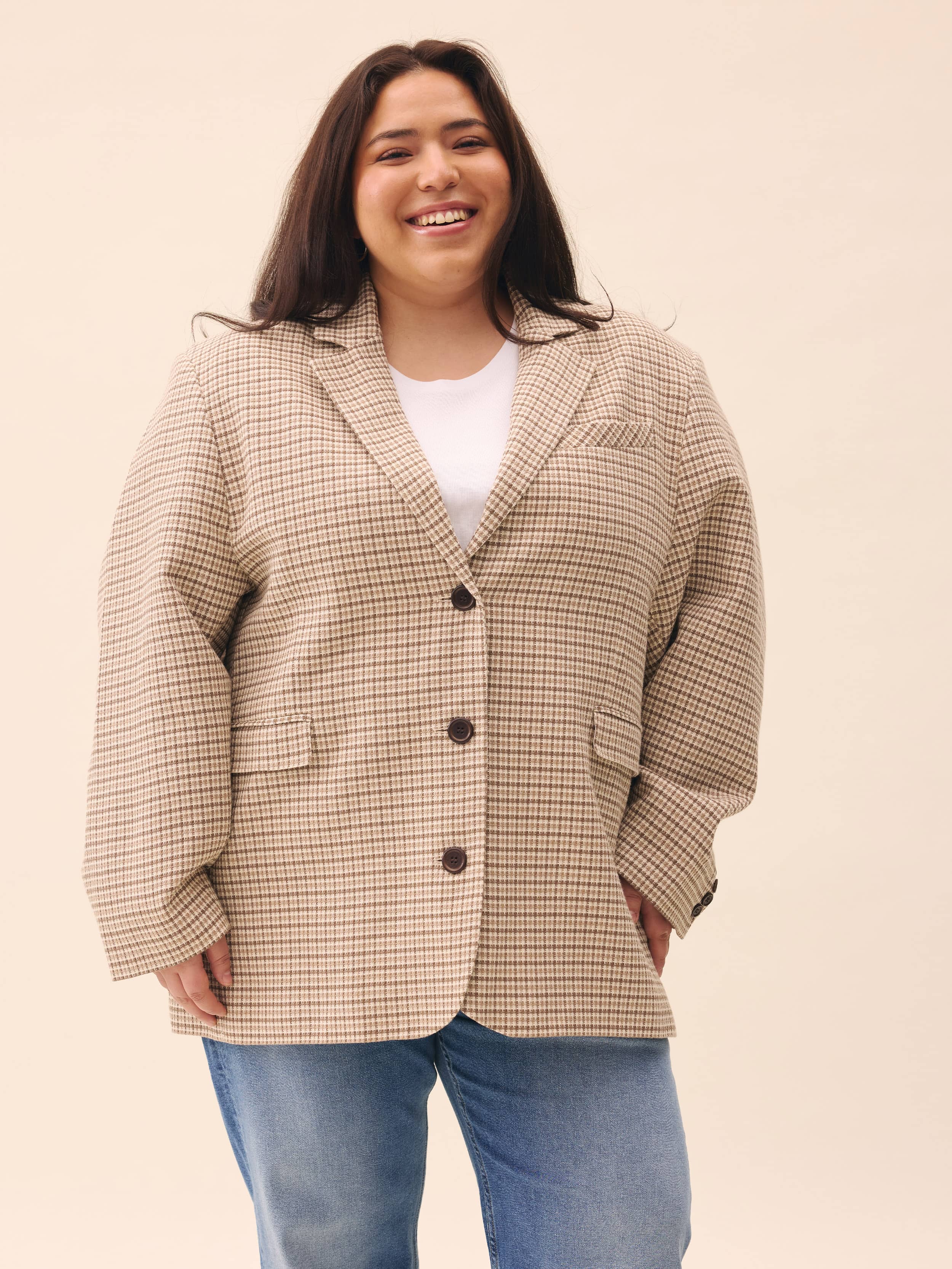 Weekend Blazer Checked Oat - Checked oat | Djerf Avenue