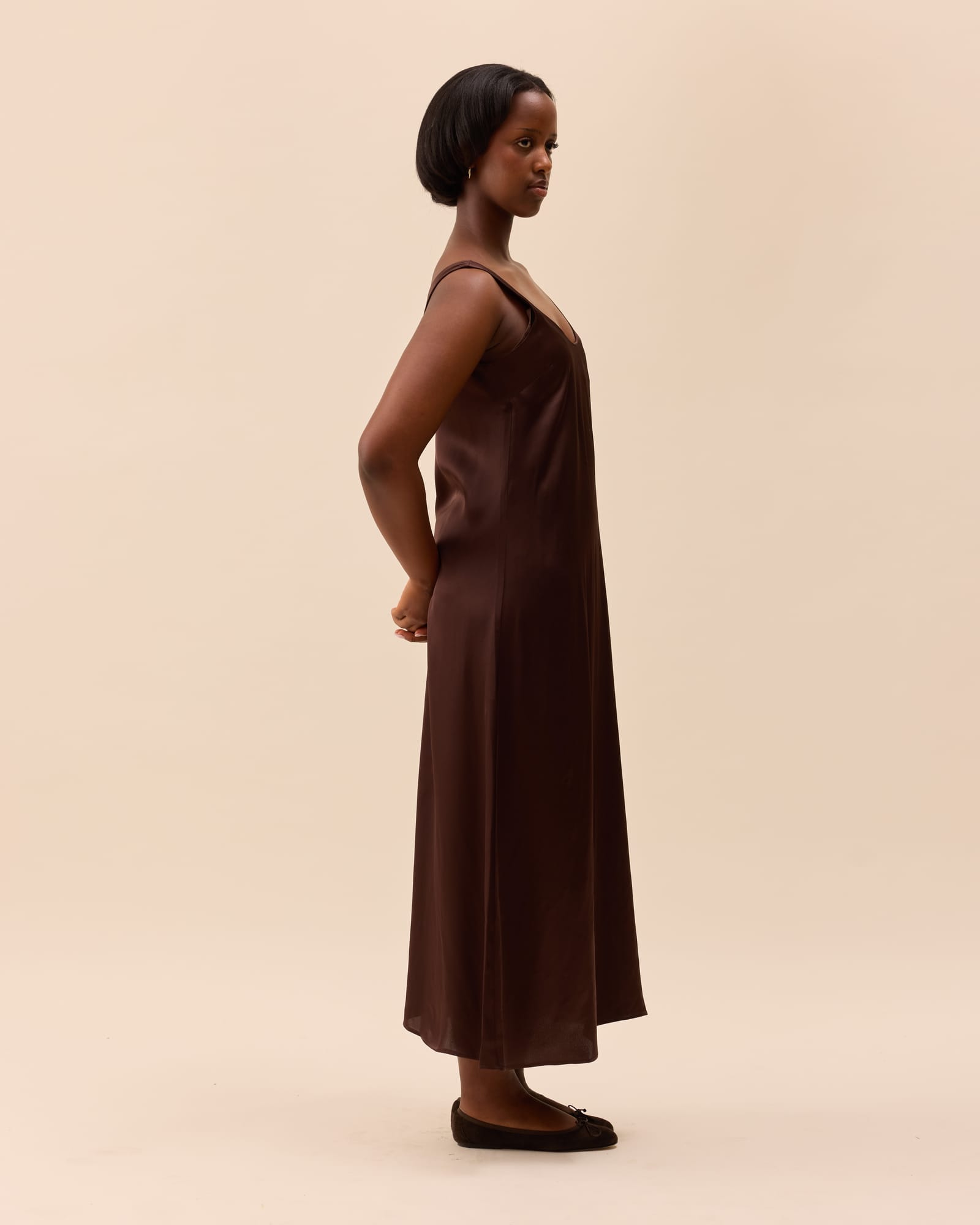 Satin Viscose Dress Dark Mocha