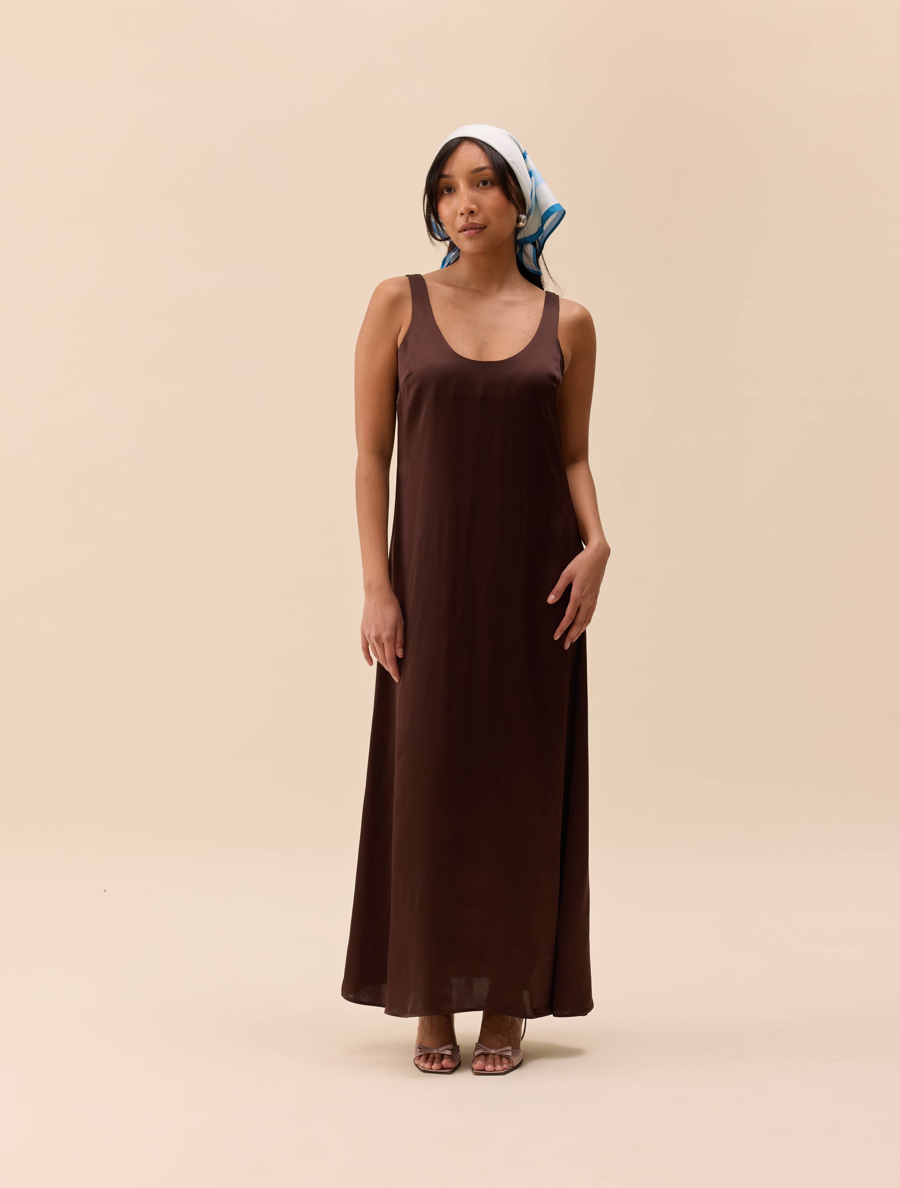 Satin Viscose Dress Dark Mocha - Dark mocha | Djerf Avenue
