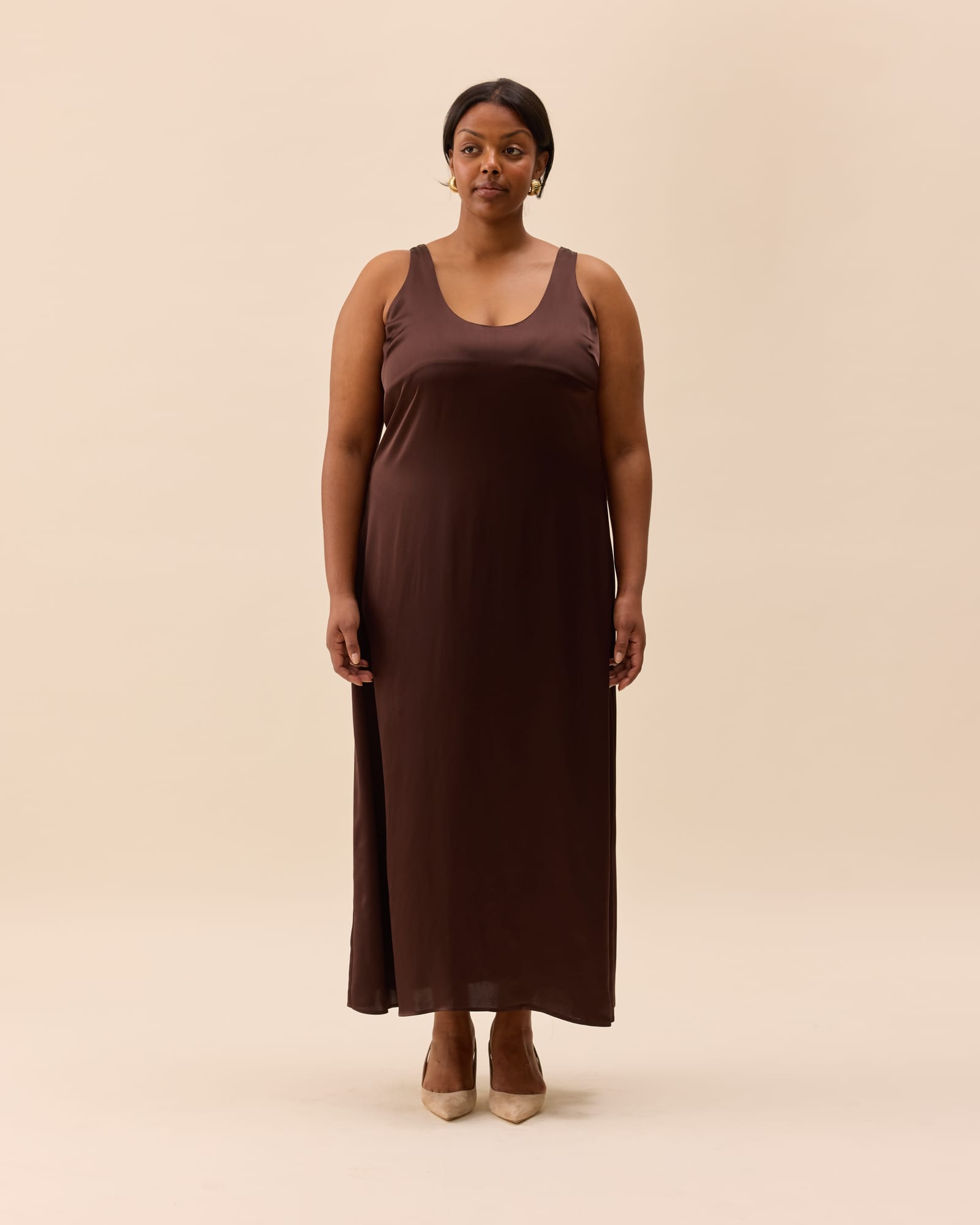 Satin Viscose Dress Dark Mocha