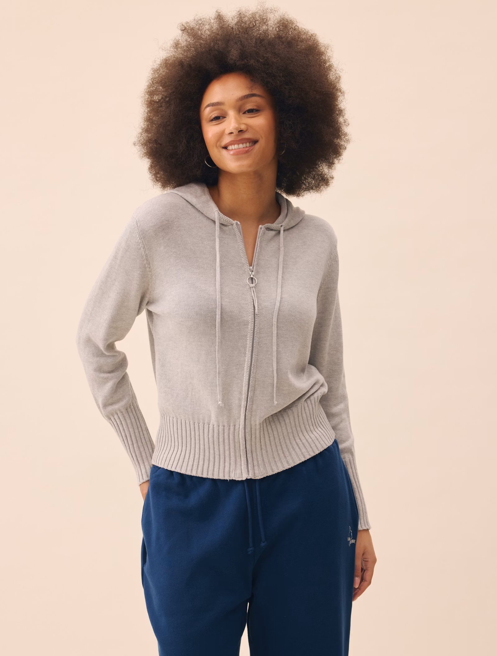 Knitted Zip Hoodie Light Grey