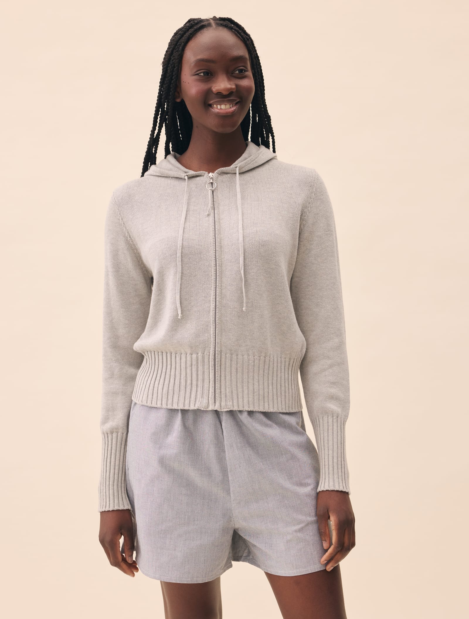 Knitted Zip Hoodie Light Grey