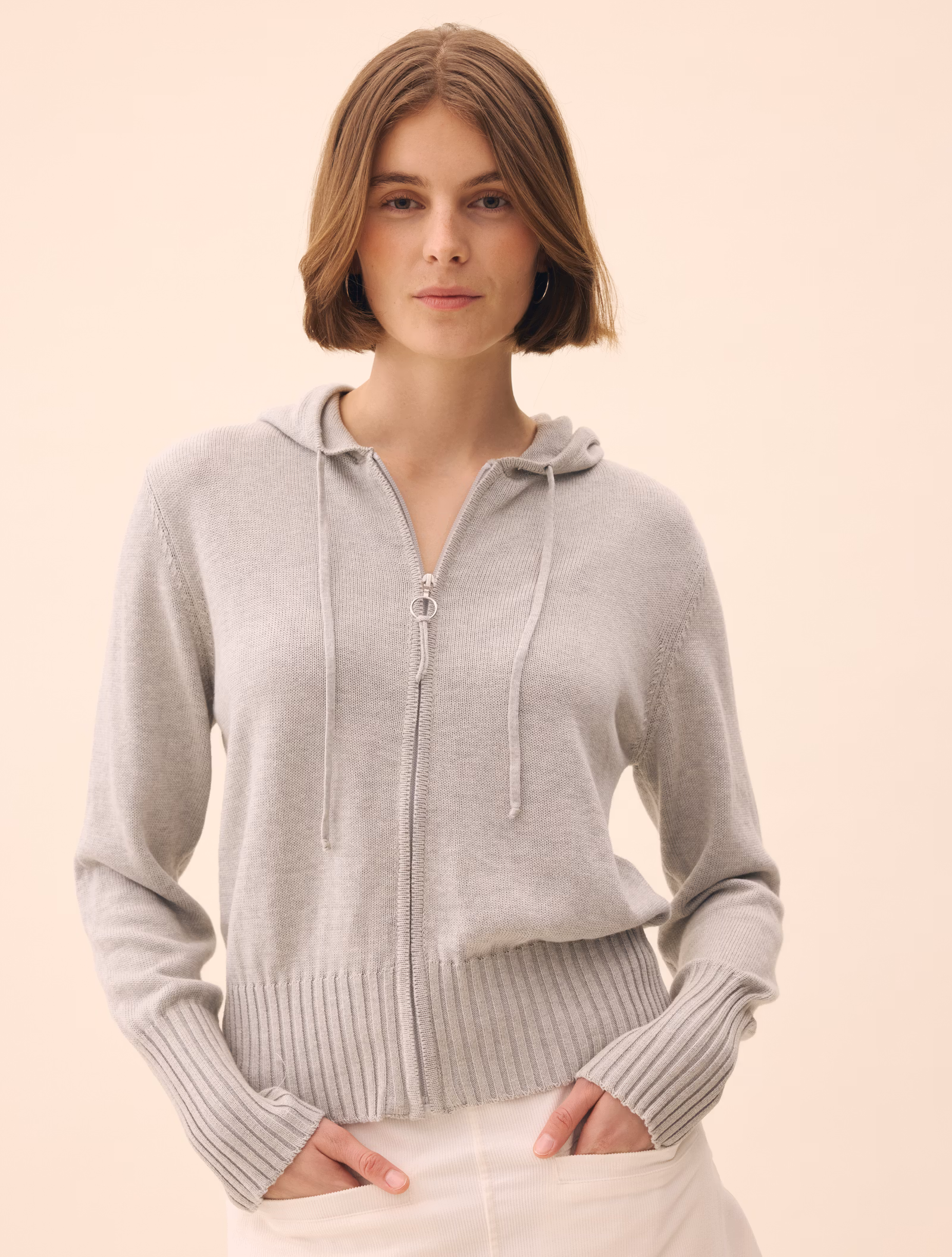 Knitted Zip Hoodie Light Grey