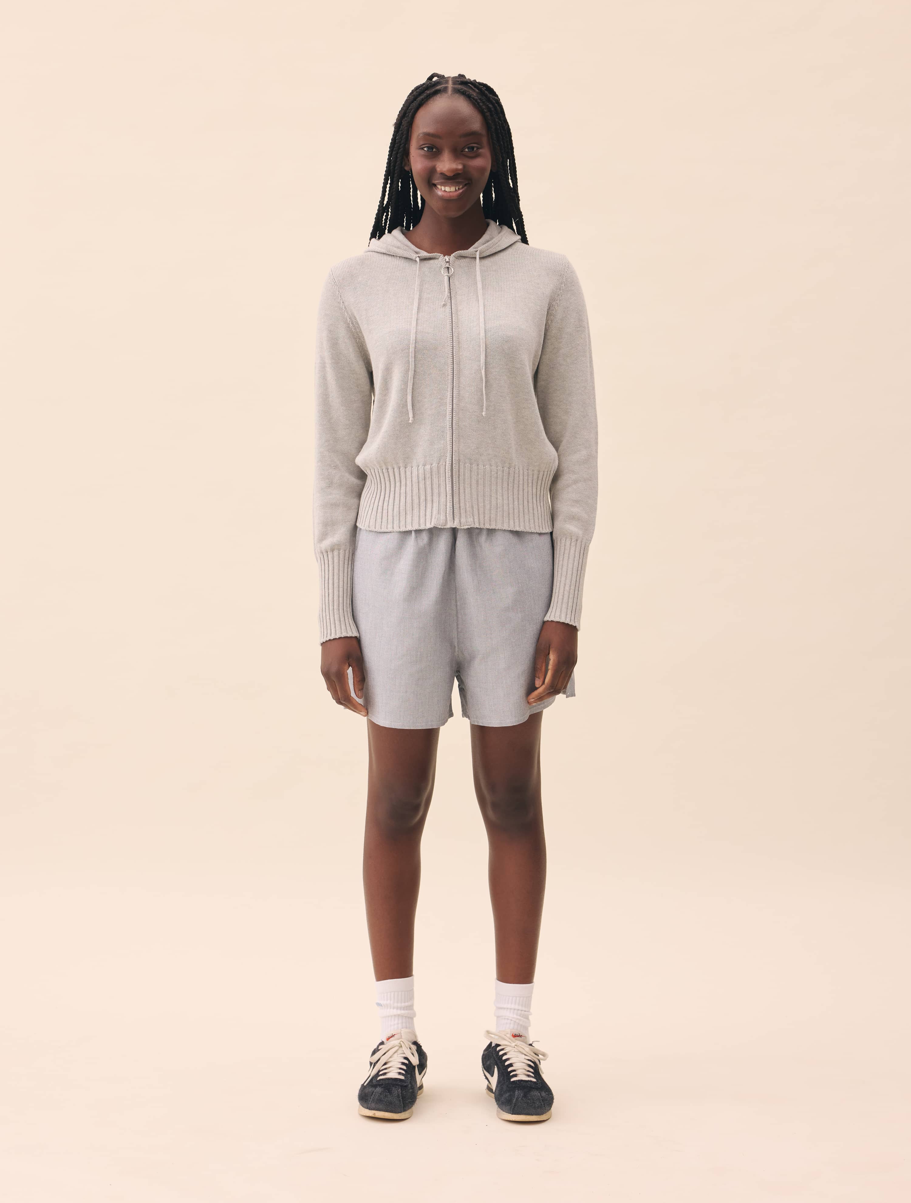 Knitted Zip Hoodie Light Grey - Light Grey | Djerf Avenue